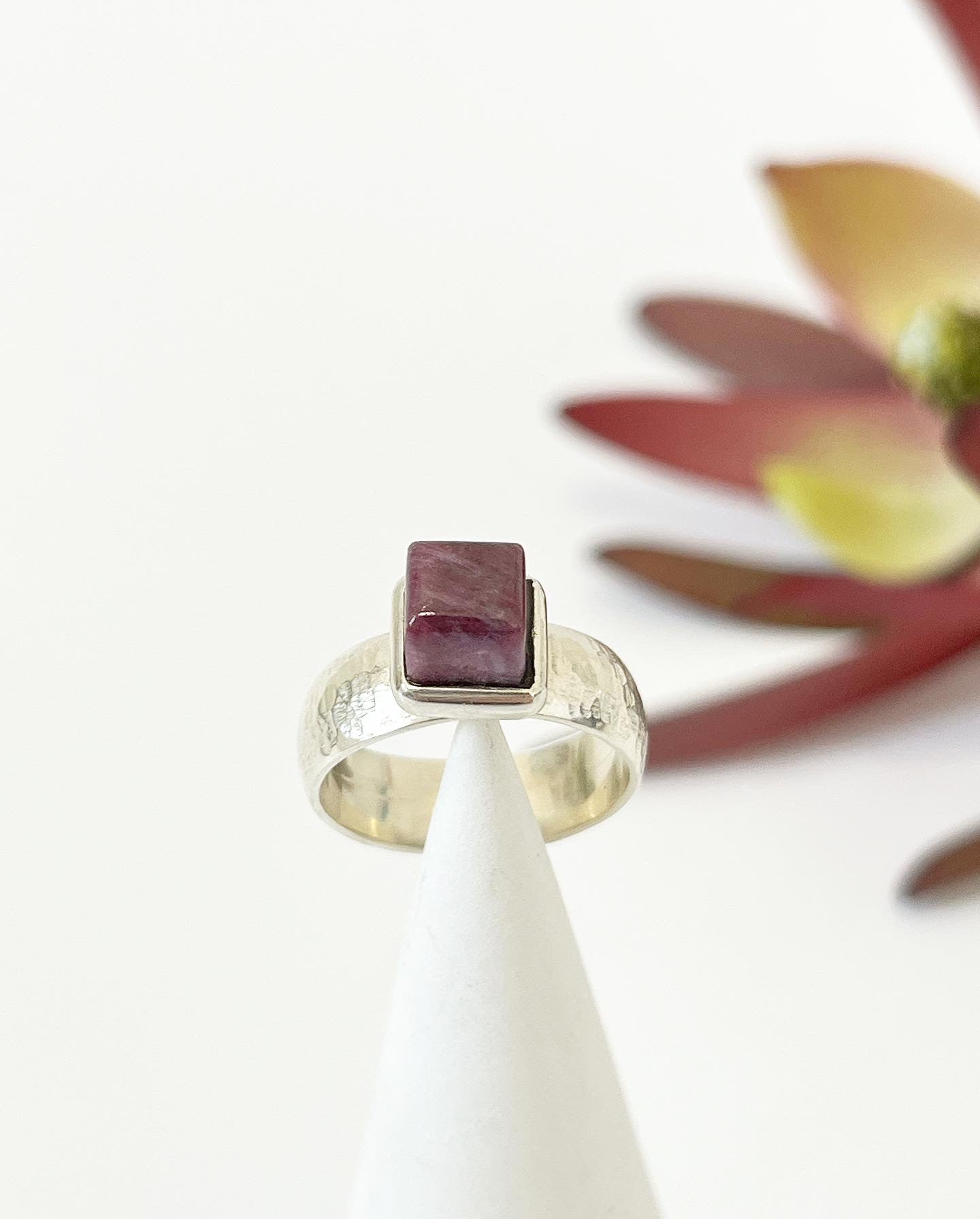 Small Ruby & Sterling Silver Cube Ring (RI-CU2)
