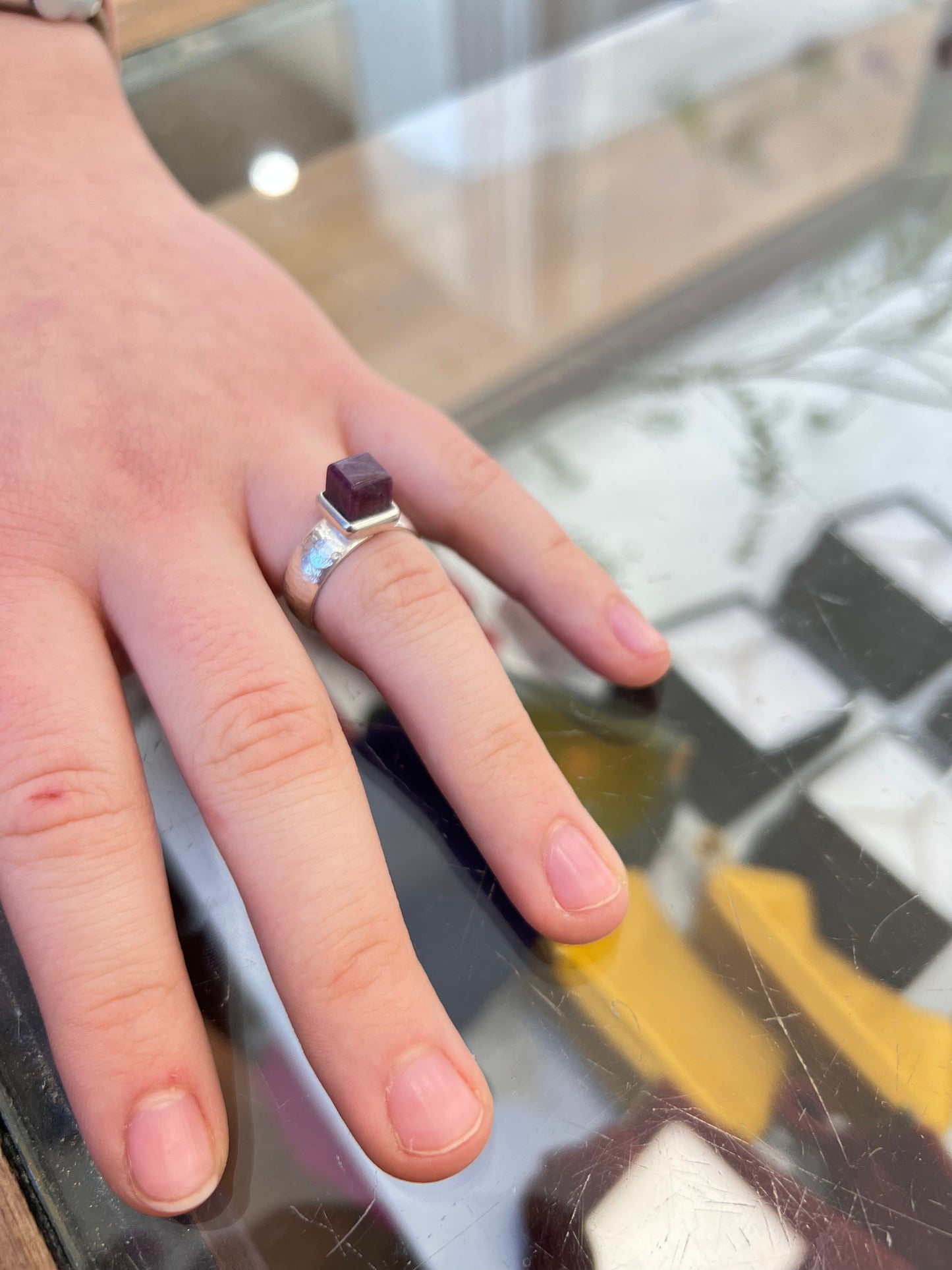Small Ruby & Sterling Silver Cube Ring (RI-CU2)