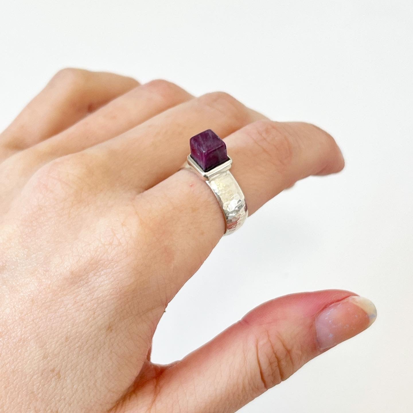 Small Ruby & Sterling Silver Cube Ring (RI-CU2)