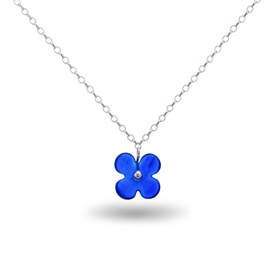 Hydrangea Flower Necklace - Dark blue glass