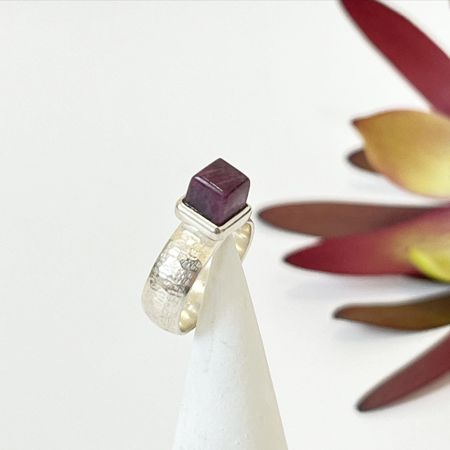 Small Ruby & Sterling Silver Cube Ring (RI-CU2)