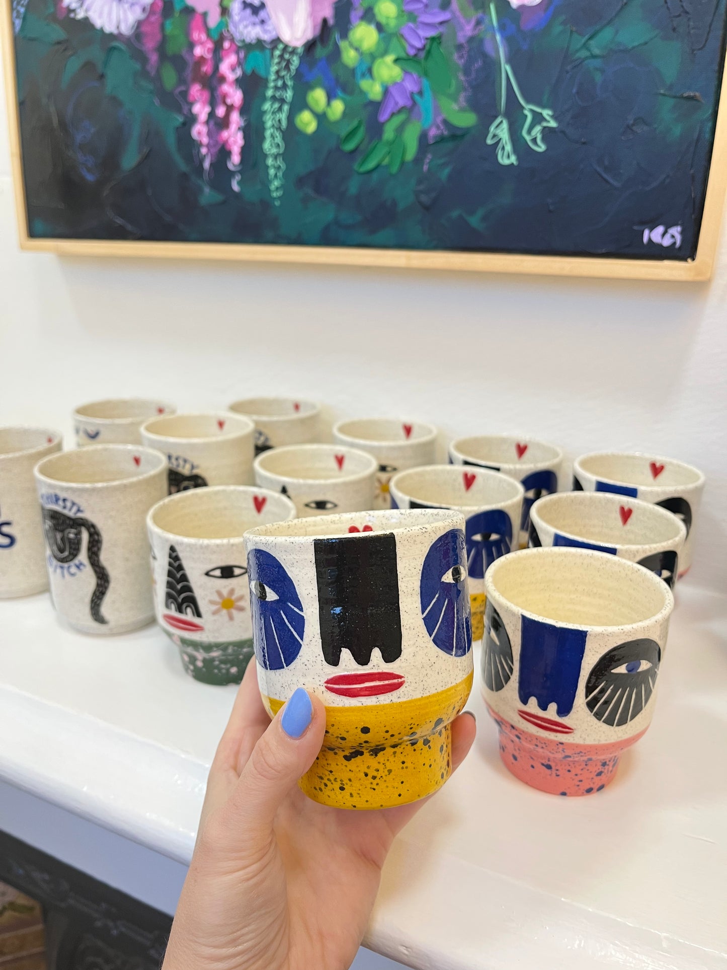 Ceramic Goblet by Studio Soph - Face with Mustard Base