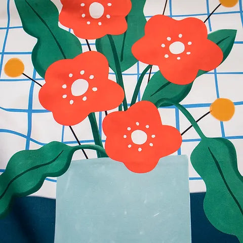 Illustrated Cotton Tea Towel - Orange Flowers
