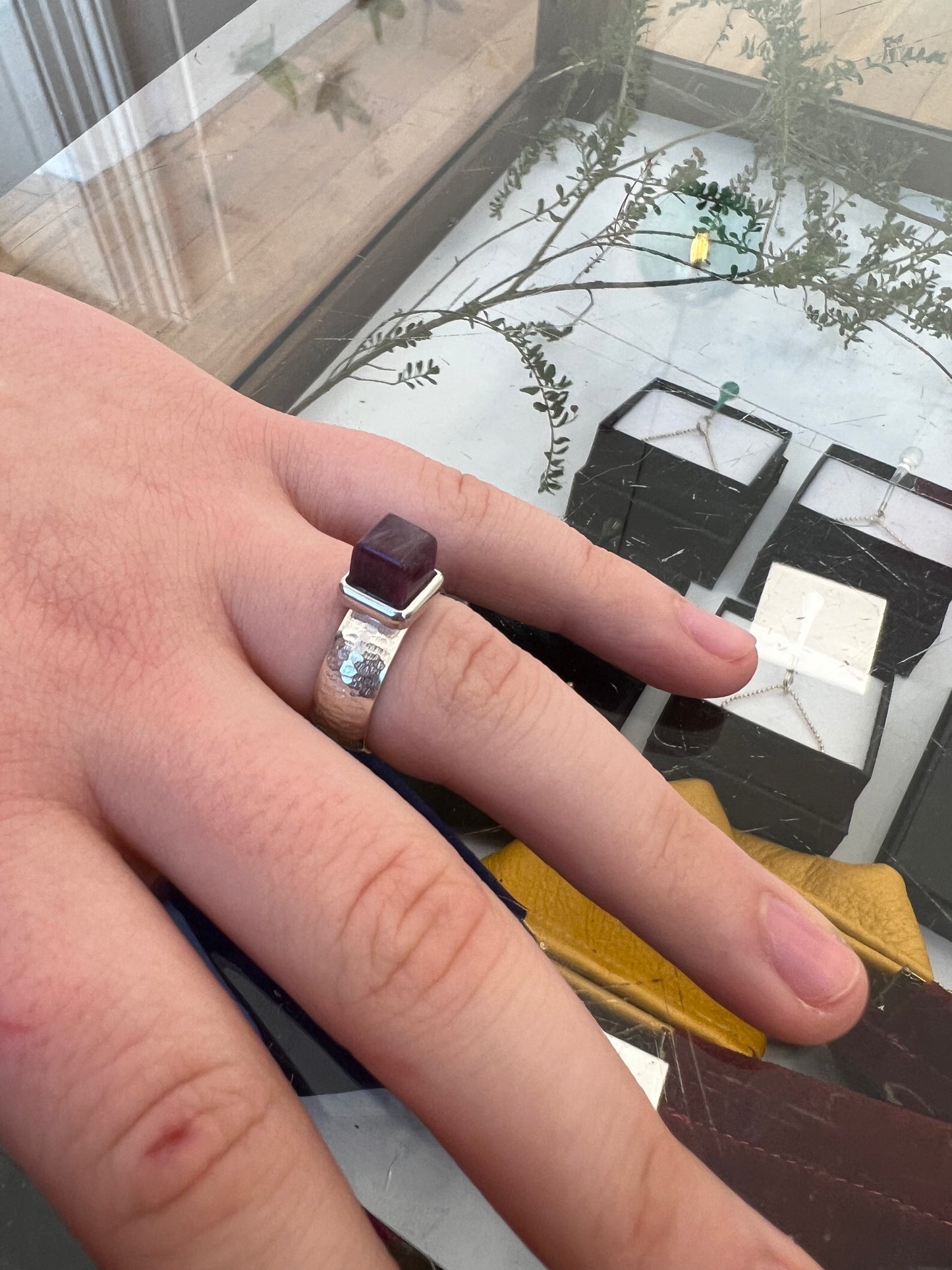 Small Ruby & Sterling Silver Cube Ring (RI-CU2)