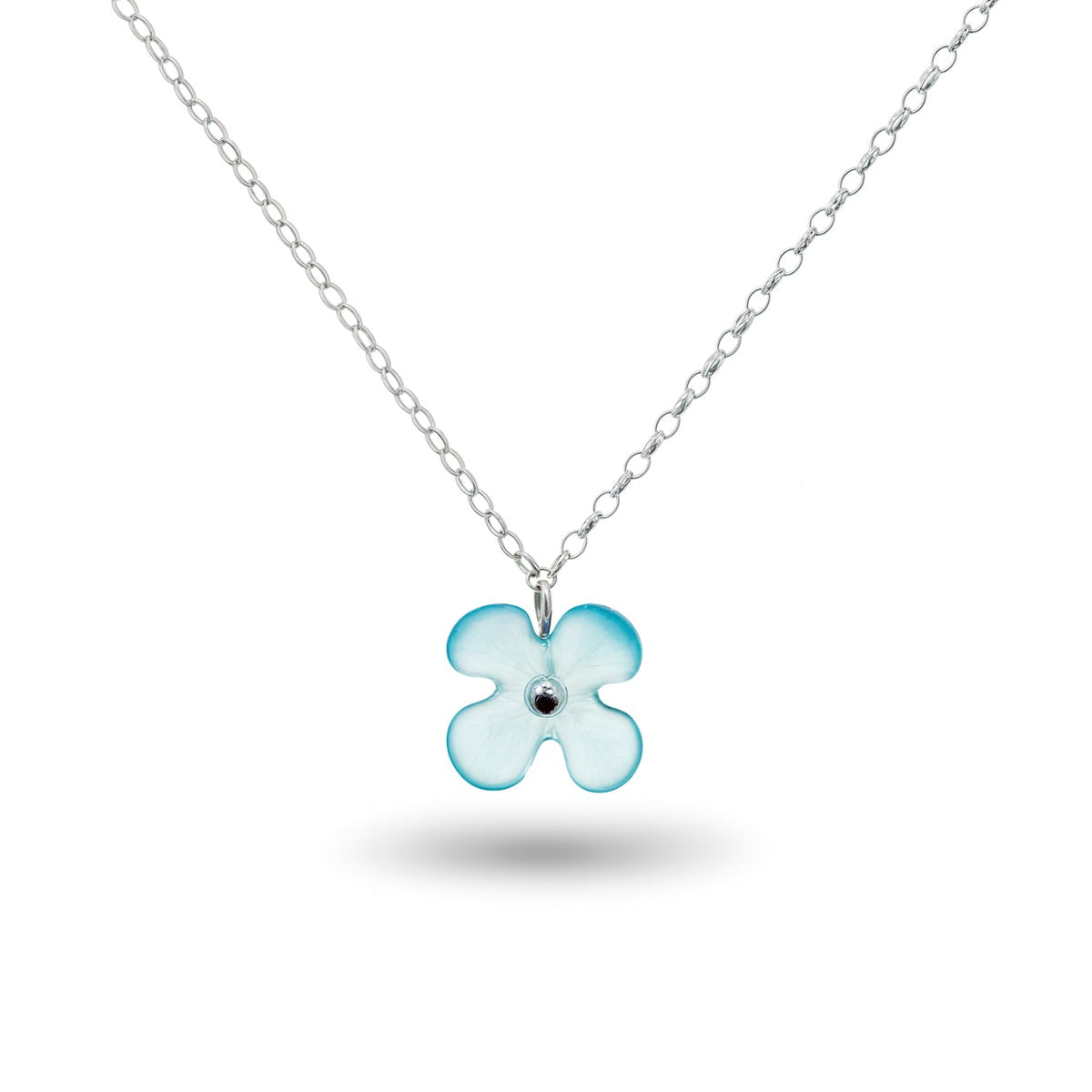 Hydrangea Flower Necklace - Light Blue Glass