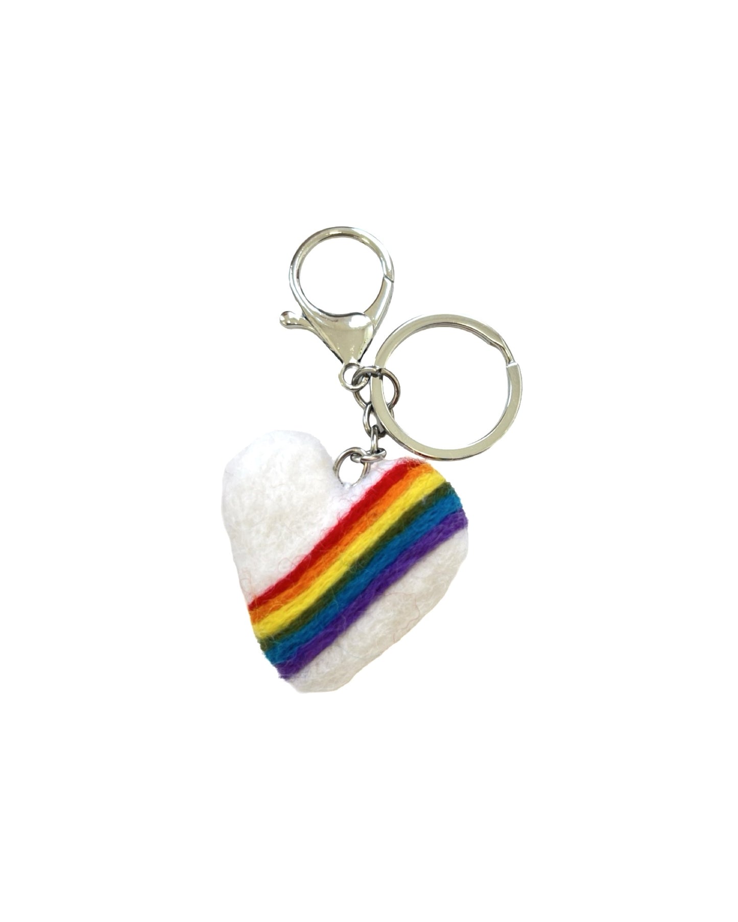 Rainbow pride Heart - Felted Wool Keyring/Clip