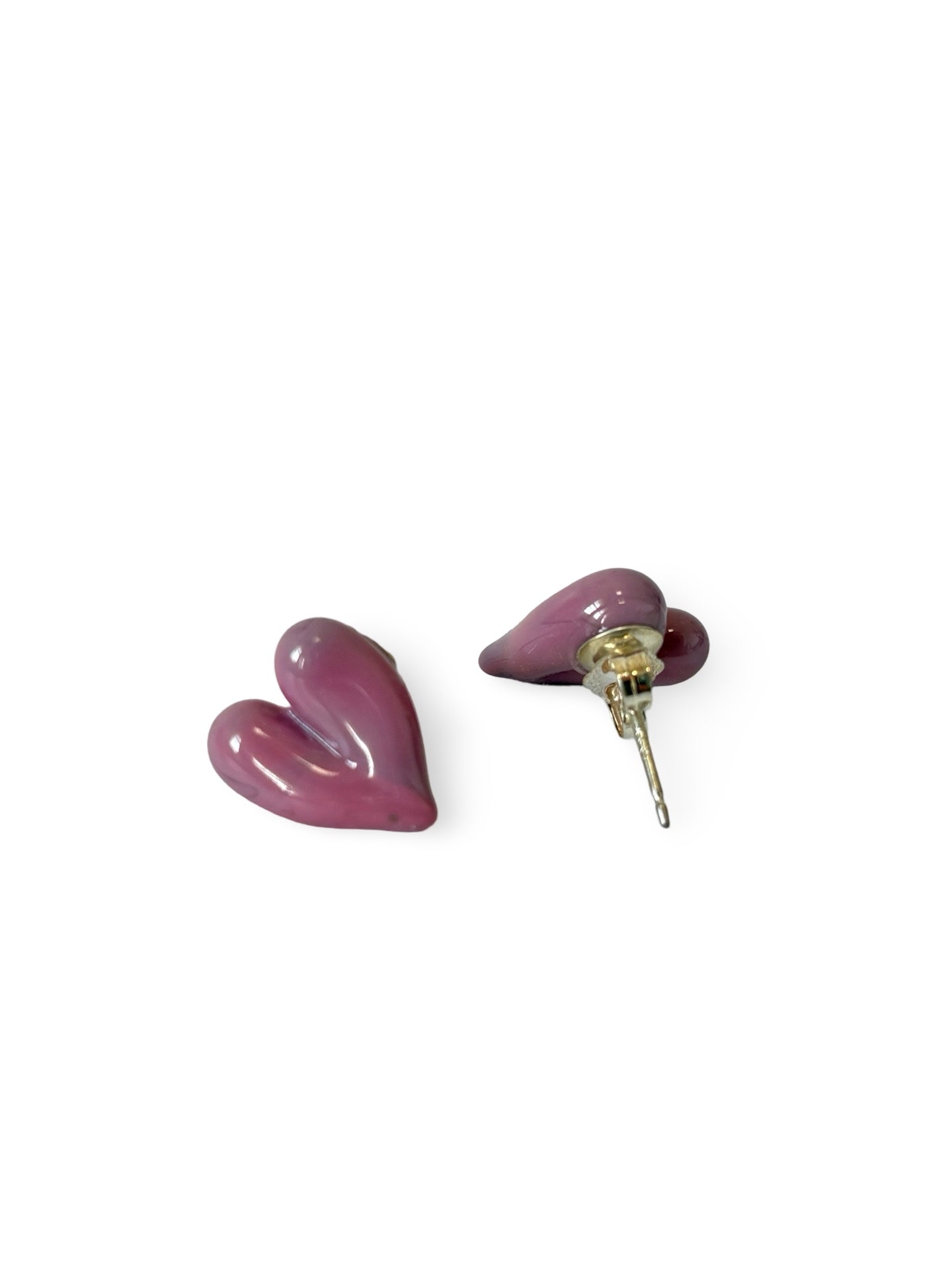 Glass Heart Studs - Pink