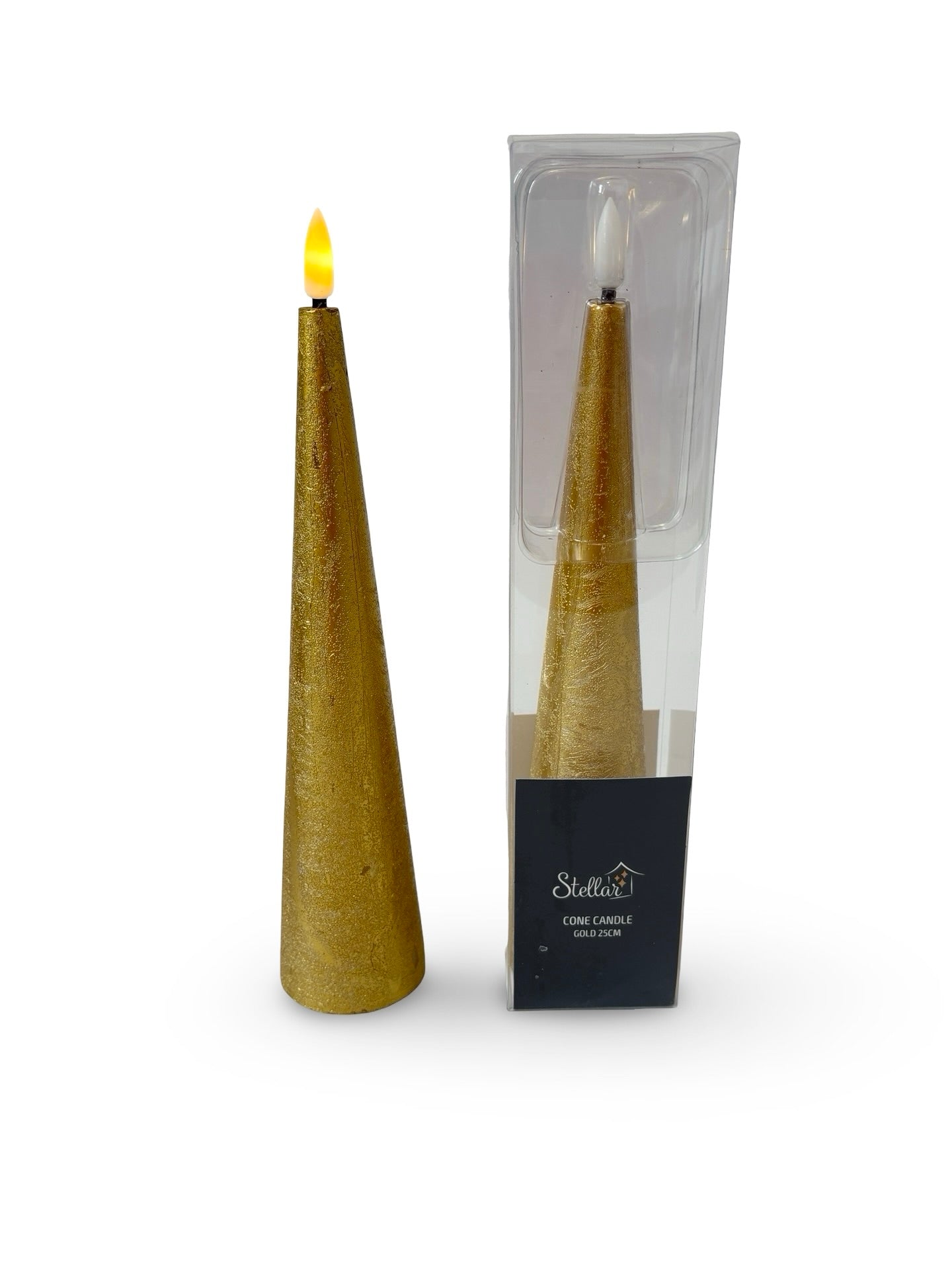 LED Cone Candle in Gold - 25cm