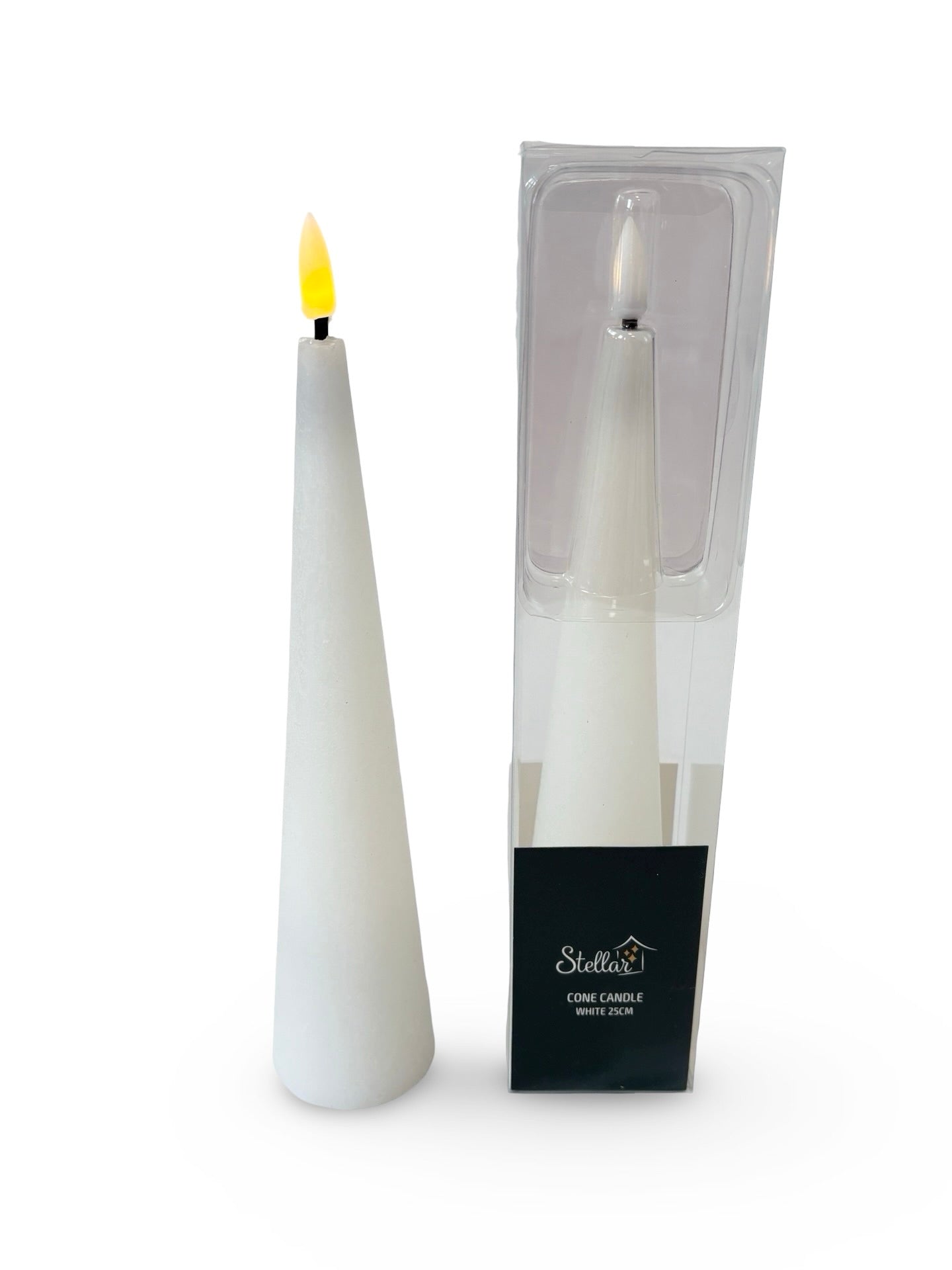 LED Cone Candle in White - 25cm