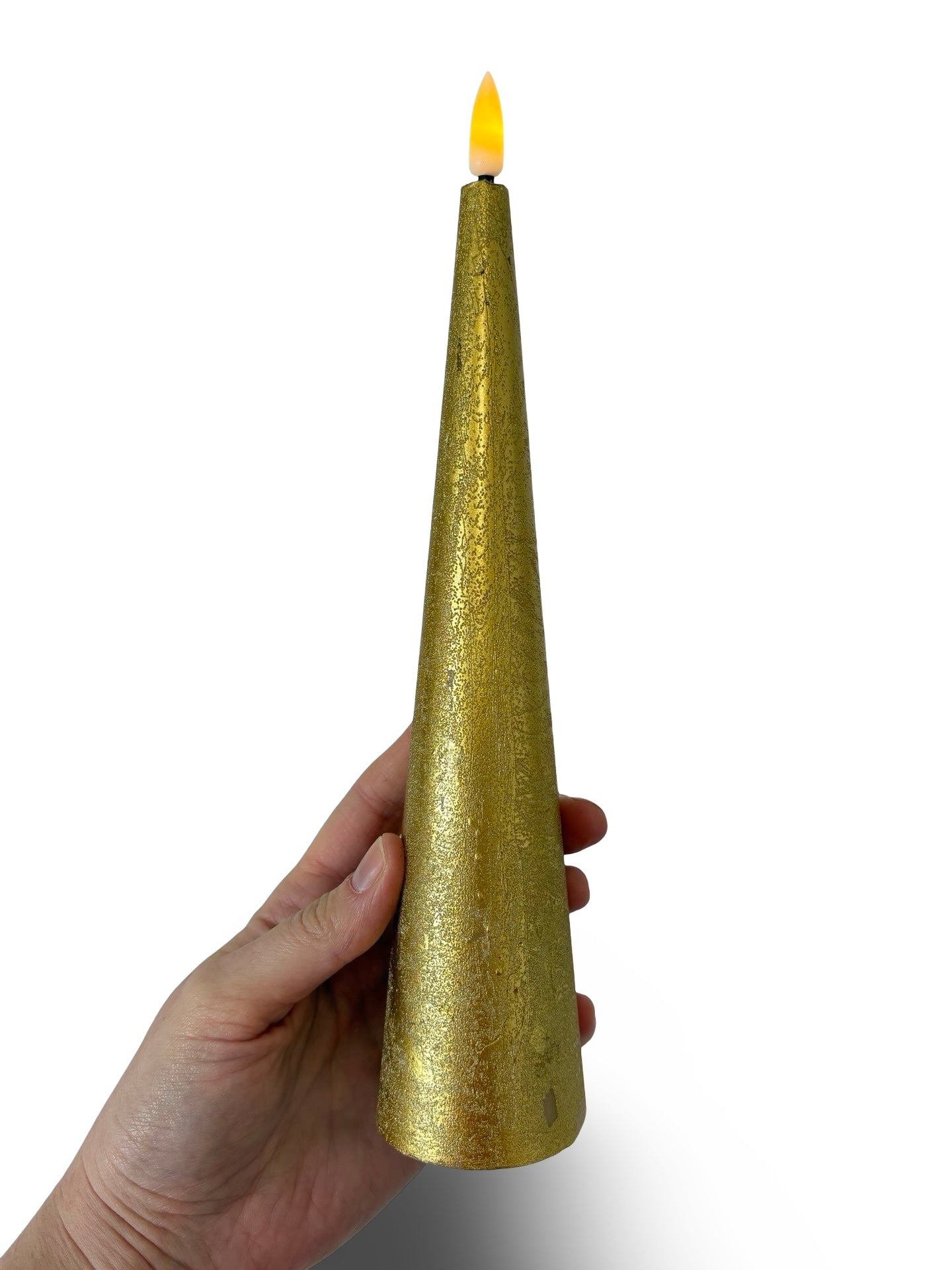 LED Cone Candle in Gold - 25cm