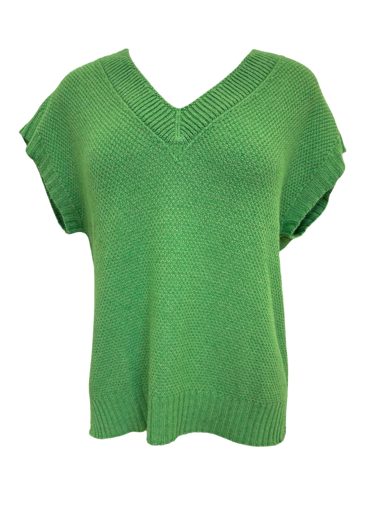 Evie Textured Cotton/Merino Vest - Kelly Green