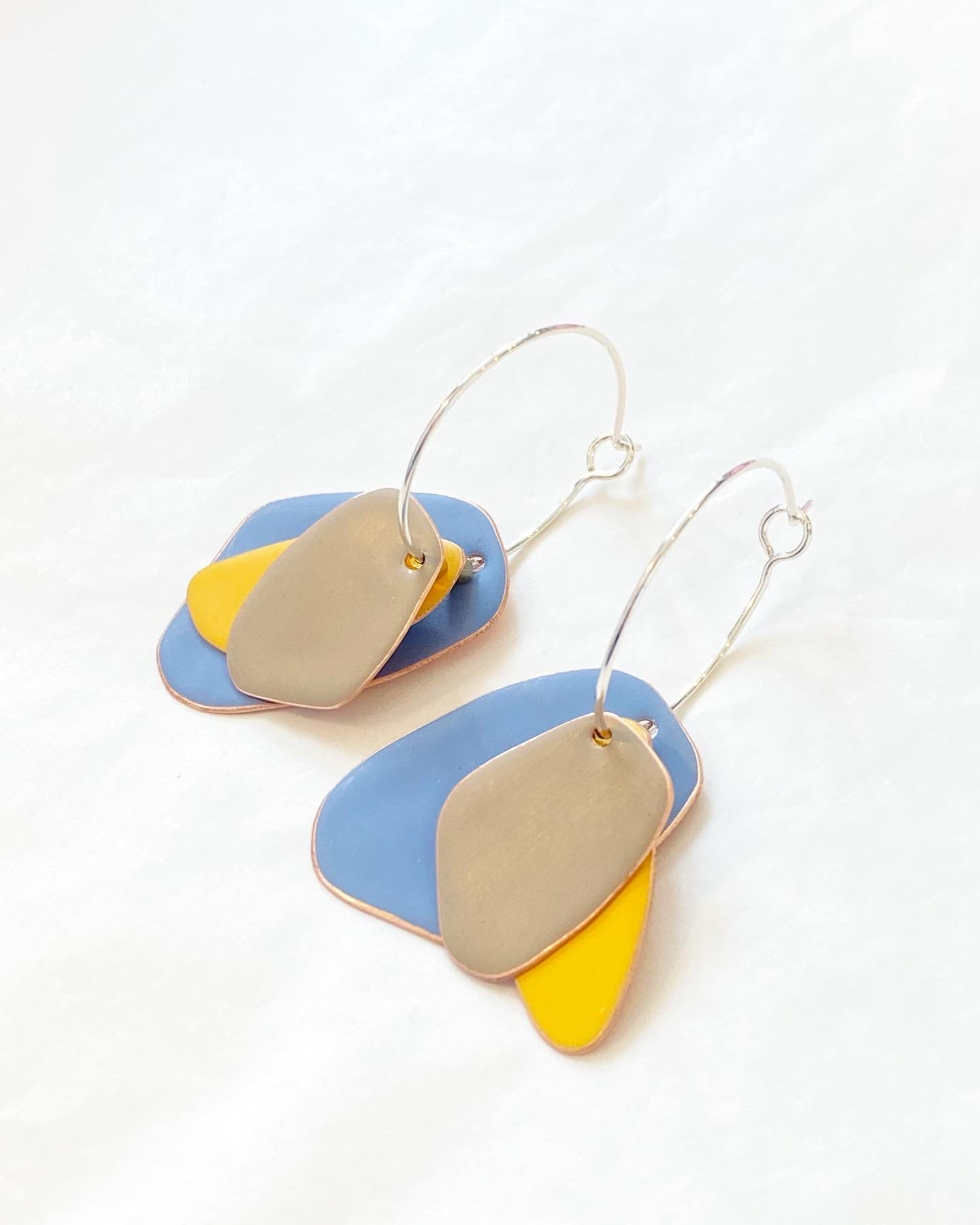 Lou Drop Earrings - Pigeon Blue, Mustard, Light Grey
