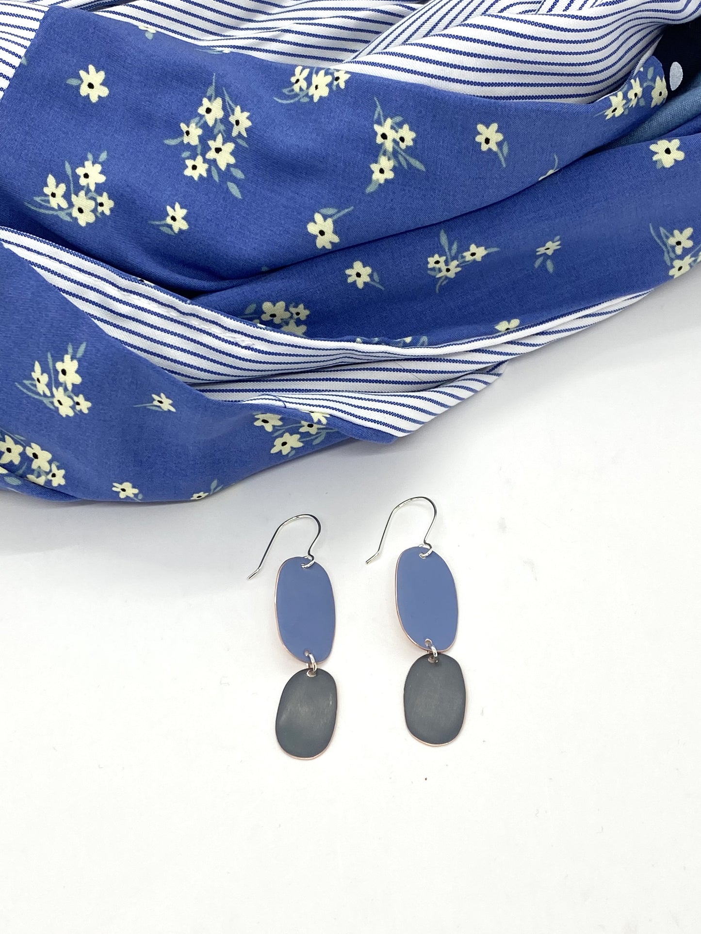 Double Drop Earrings - Pigeon Blue, Dark Grey
