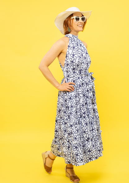 Portia Halter Dress - Bloom Blue