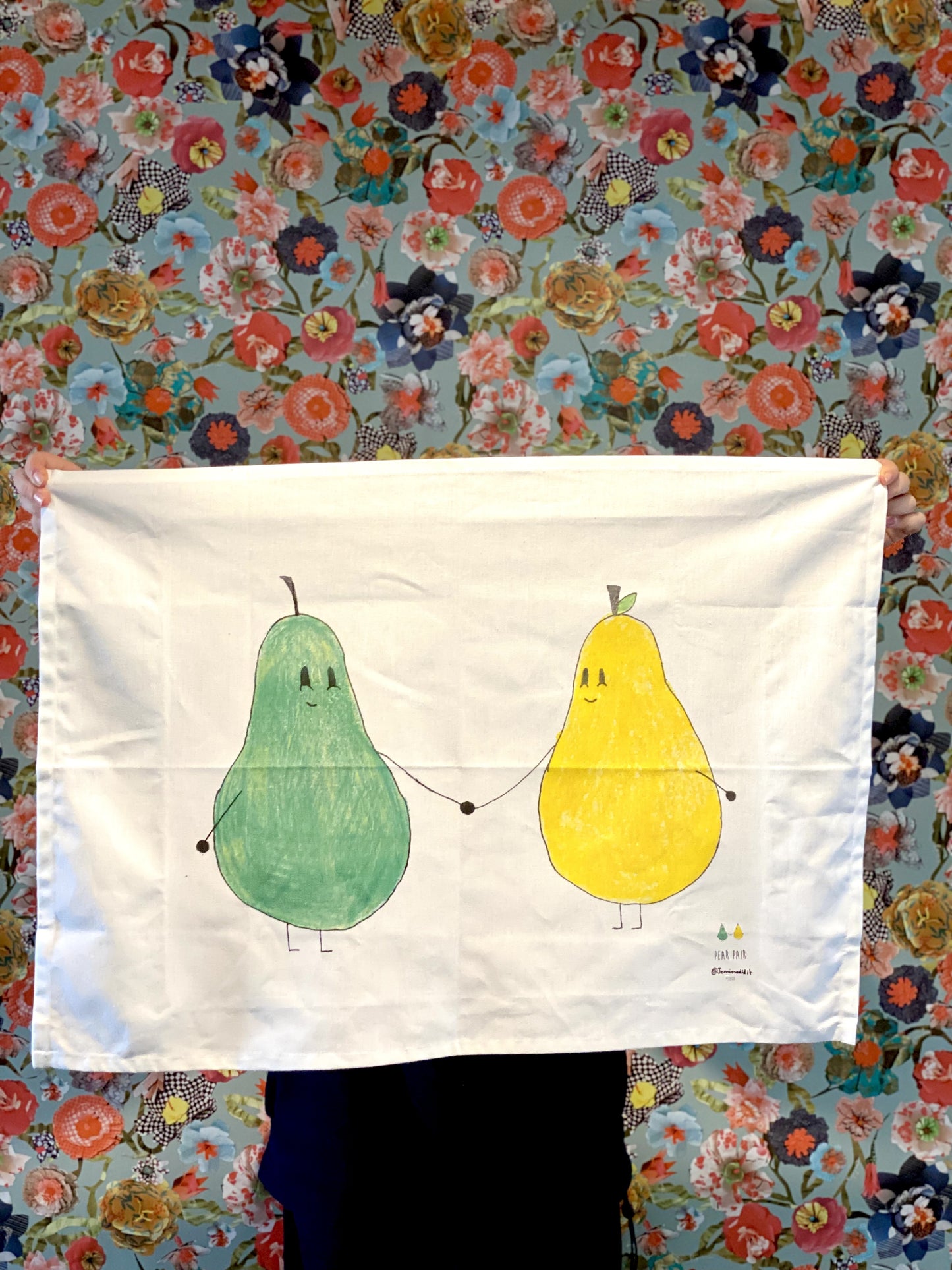 Pear Pair - Illustrated Cotton Tea towel by Jemimadidit