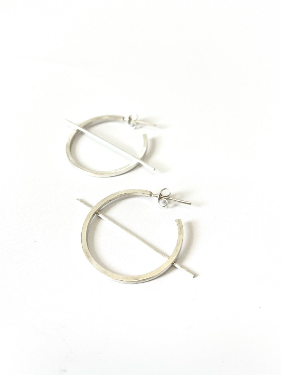 Silver Stud Hoop with Bar Earrings