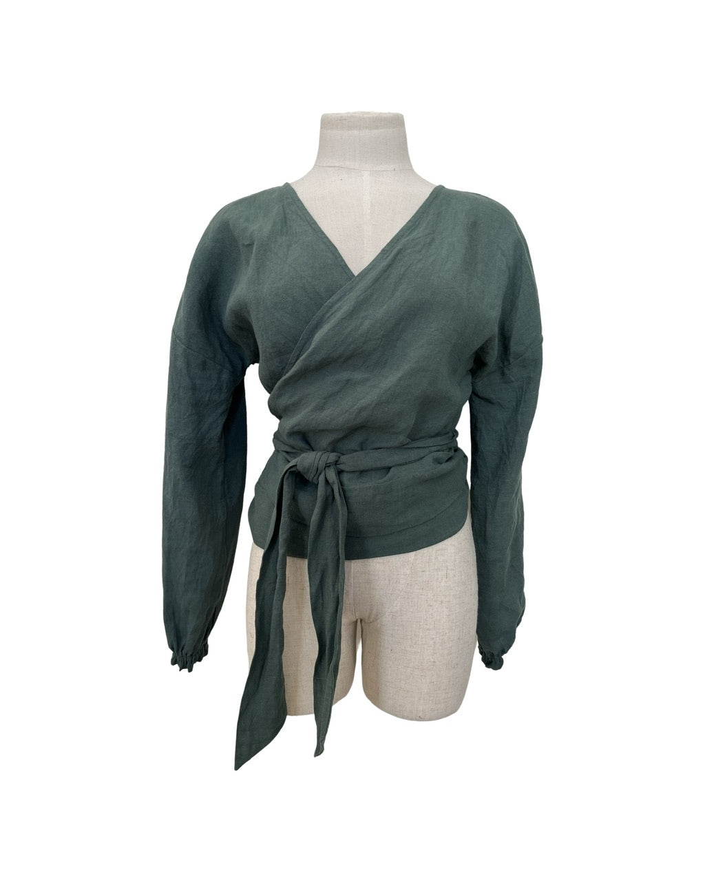 "Renee" Wrap Top - Greenstone Linen