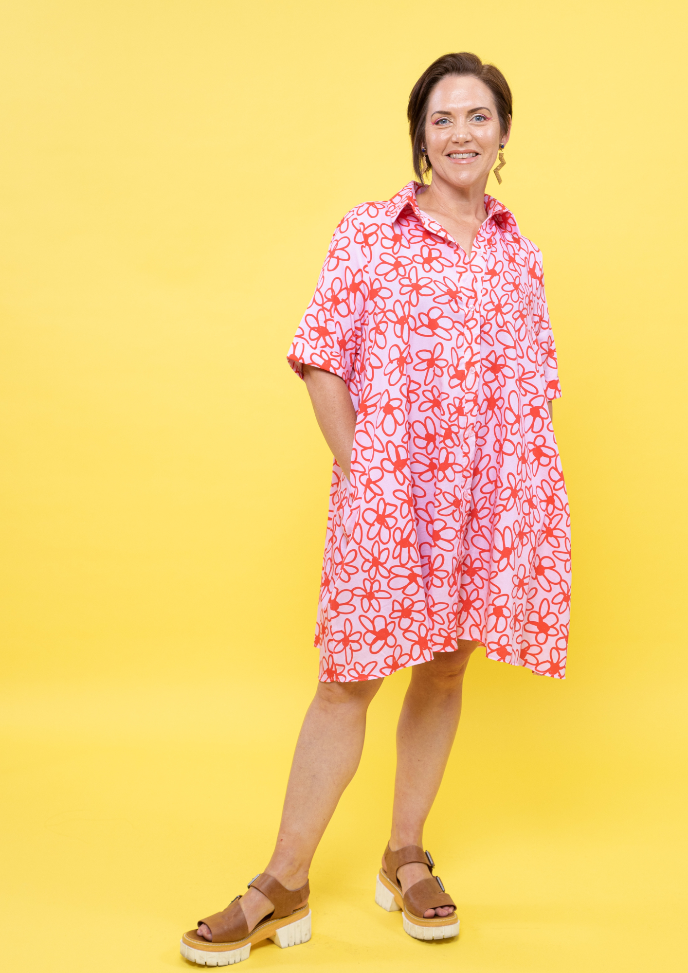 Jolie Shirt Dress - Scarlet Bloom
