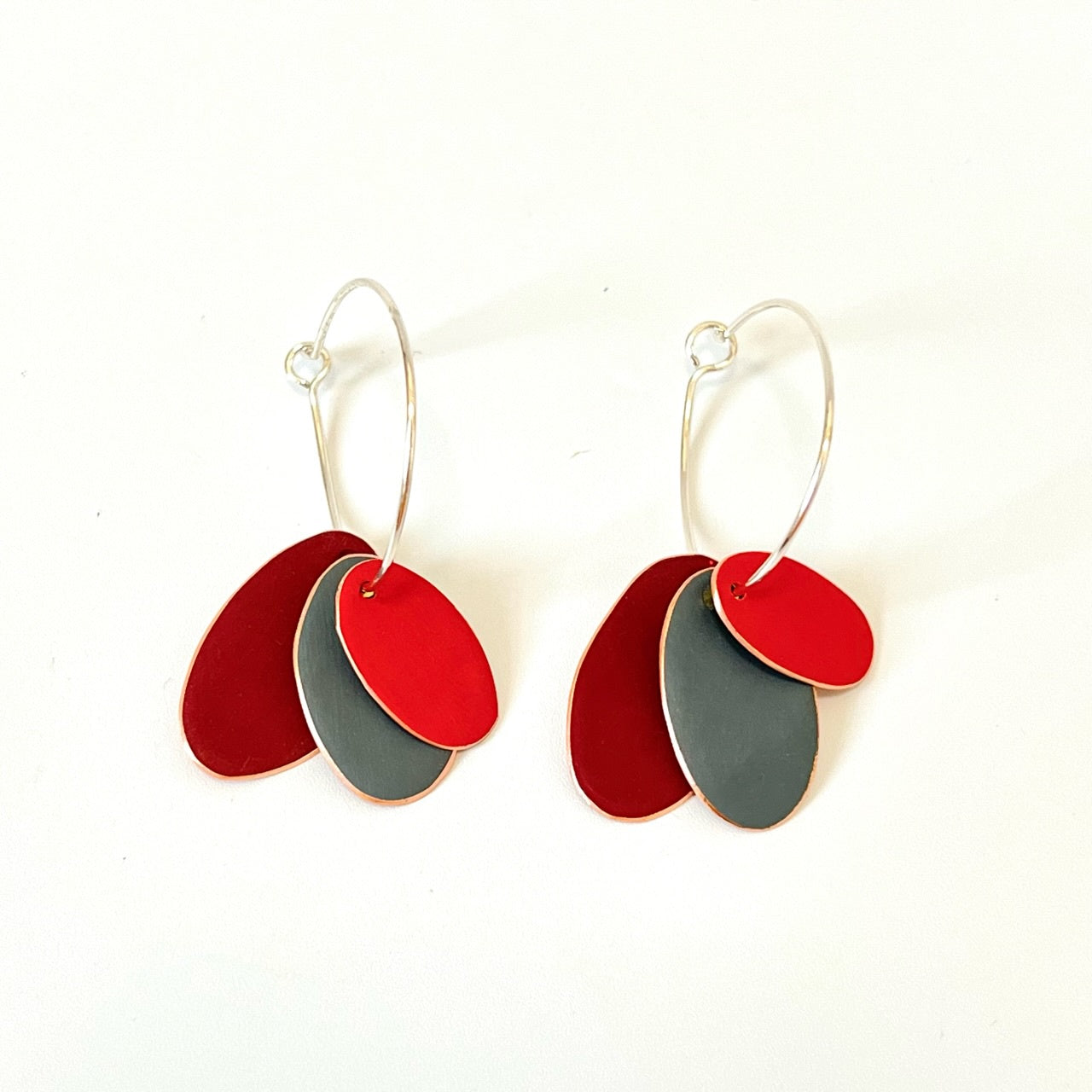 Hoops & Drops Earrings - Dark Red, Dark Grey, Red