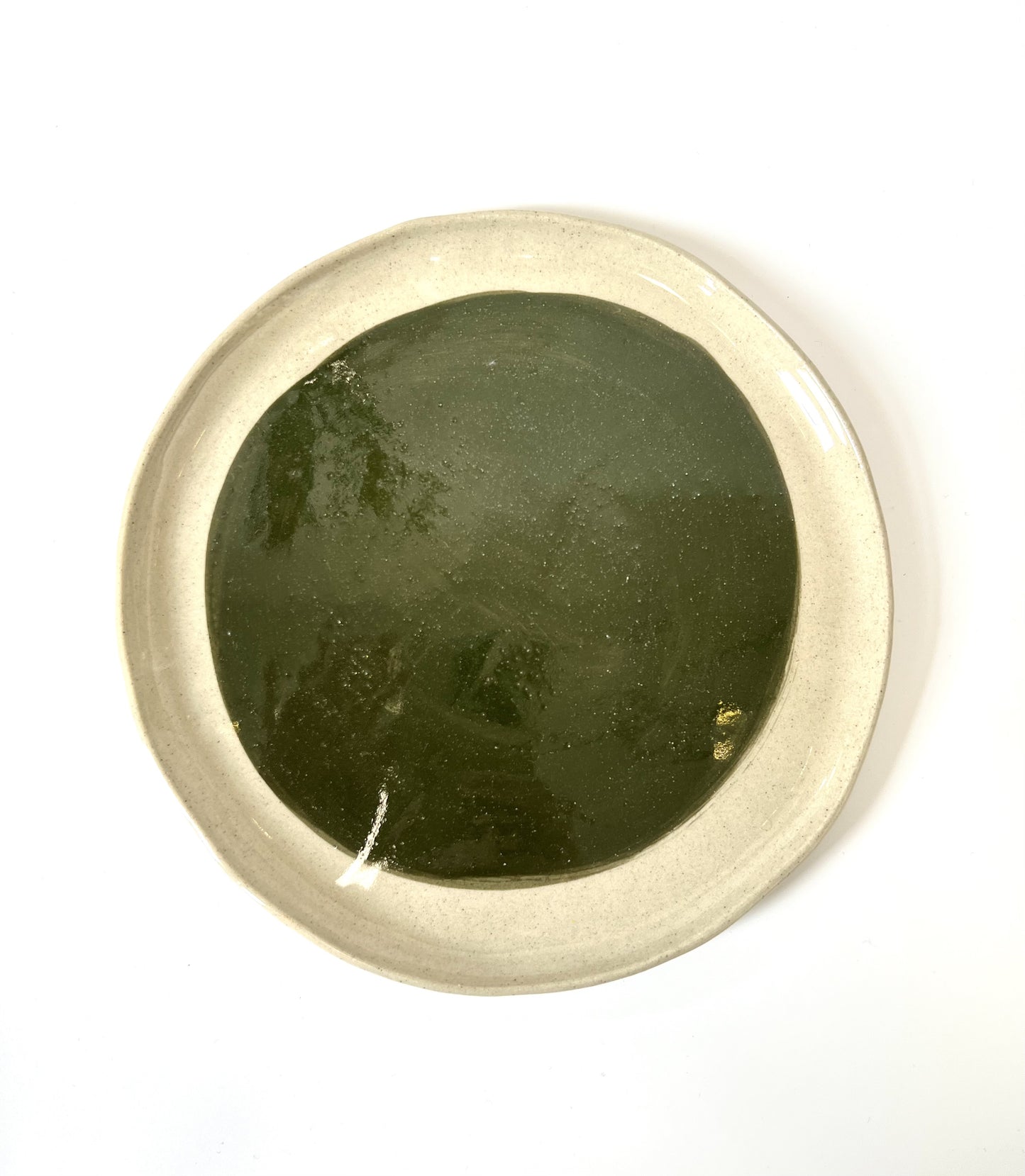Large Handmade Ceramic Round Plate - Dark Green