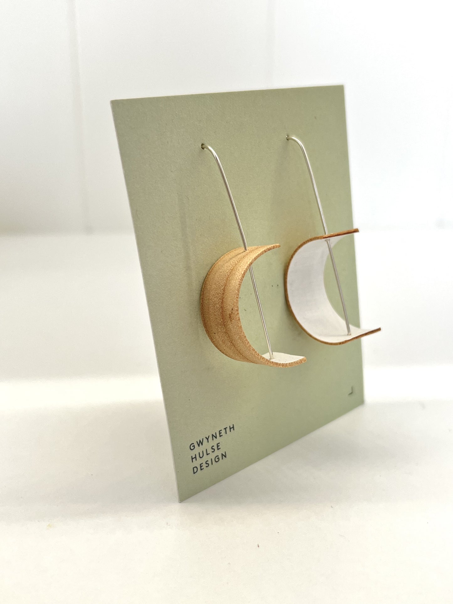 Bentwood Kauri Crescent Earrings - White