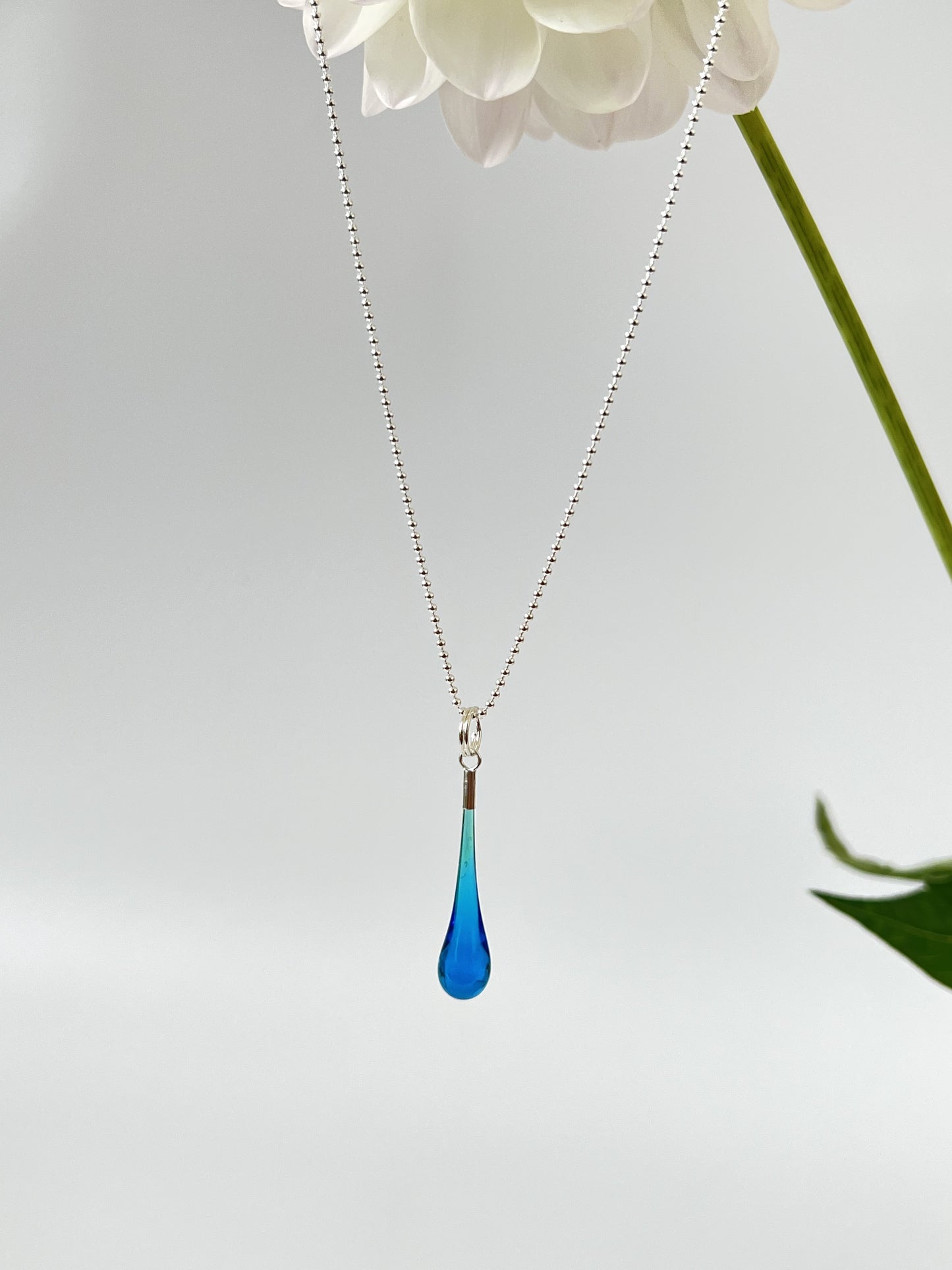 Glass Teardrop Pendant - Aqua Blue