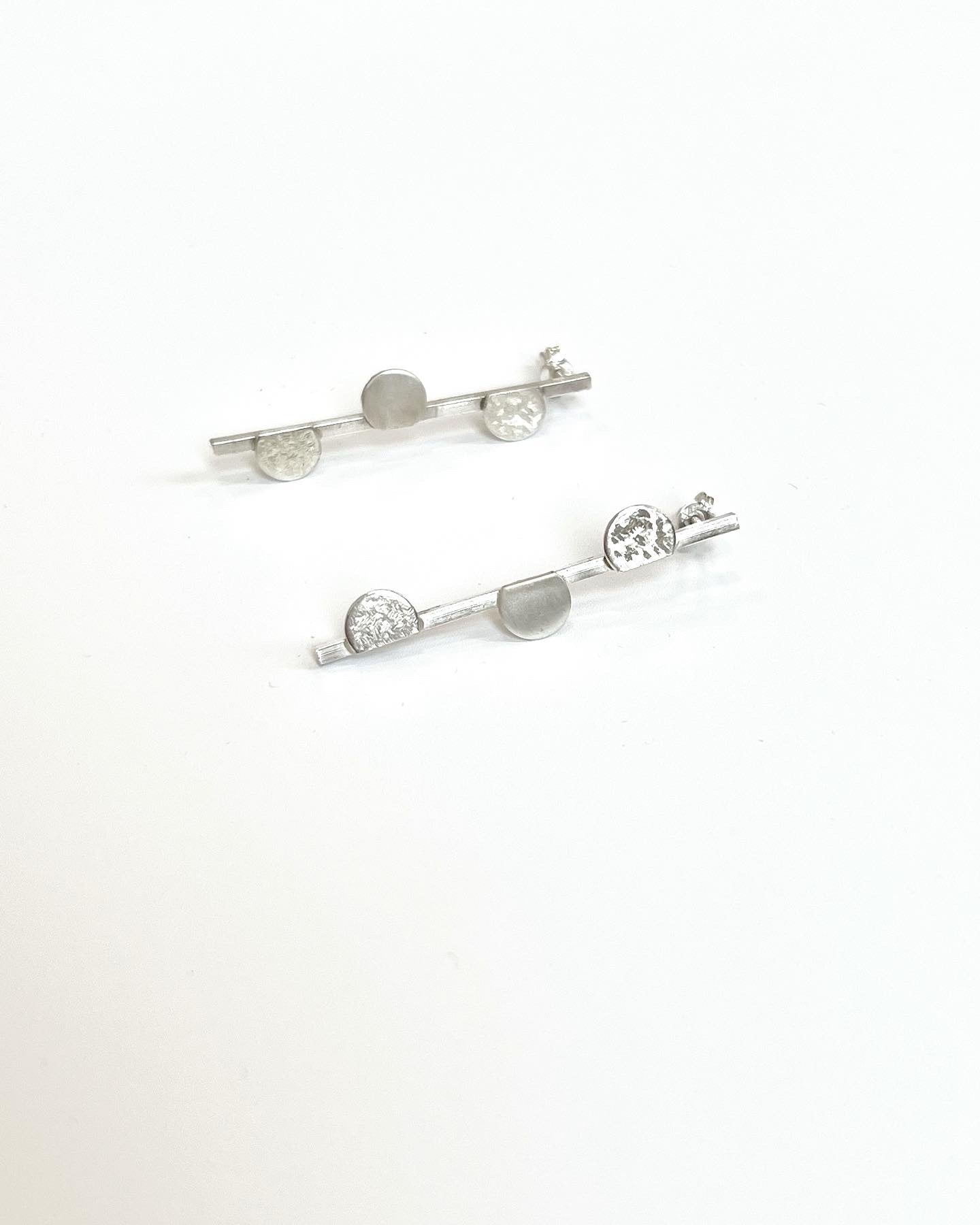 Silver bar earrings with half circles (#180)