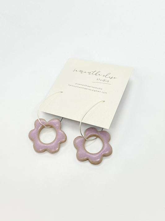 Flower Drops - Lilac - Ceramic & Sterling Silver Earrings