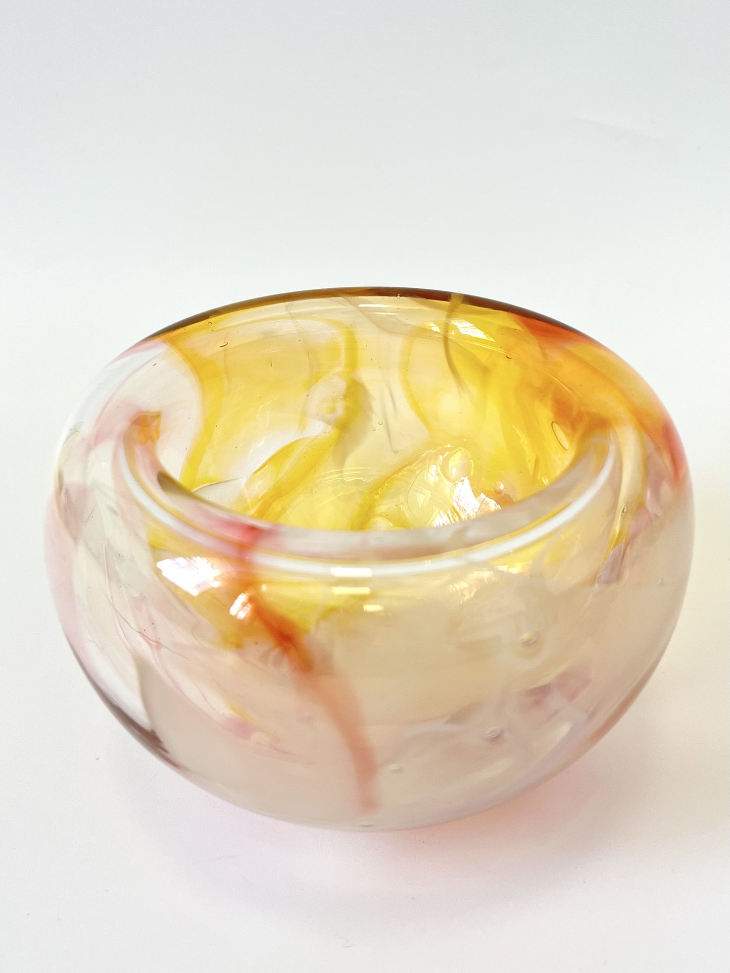 Handblown Glass "Fulvio" Bowl - Pink, Yellow, White Spot Marble #1