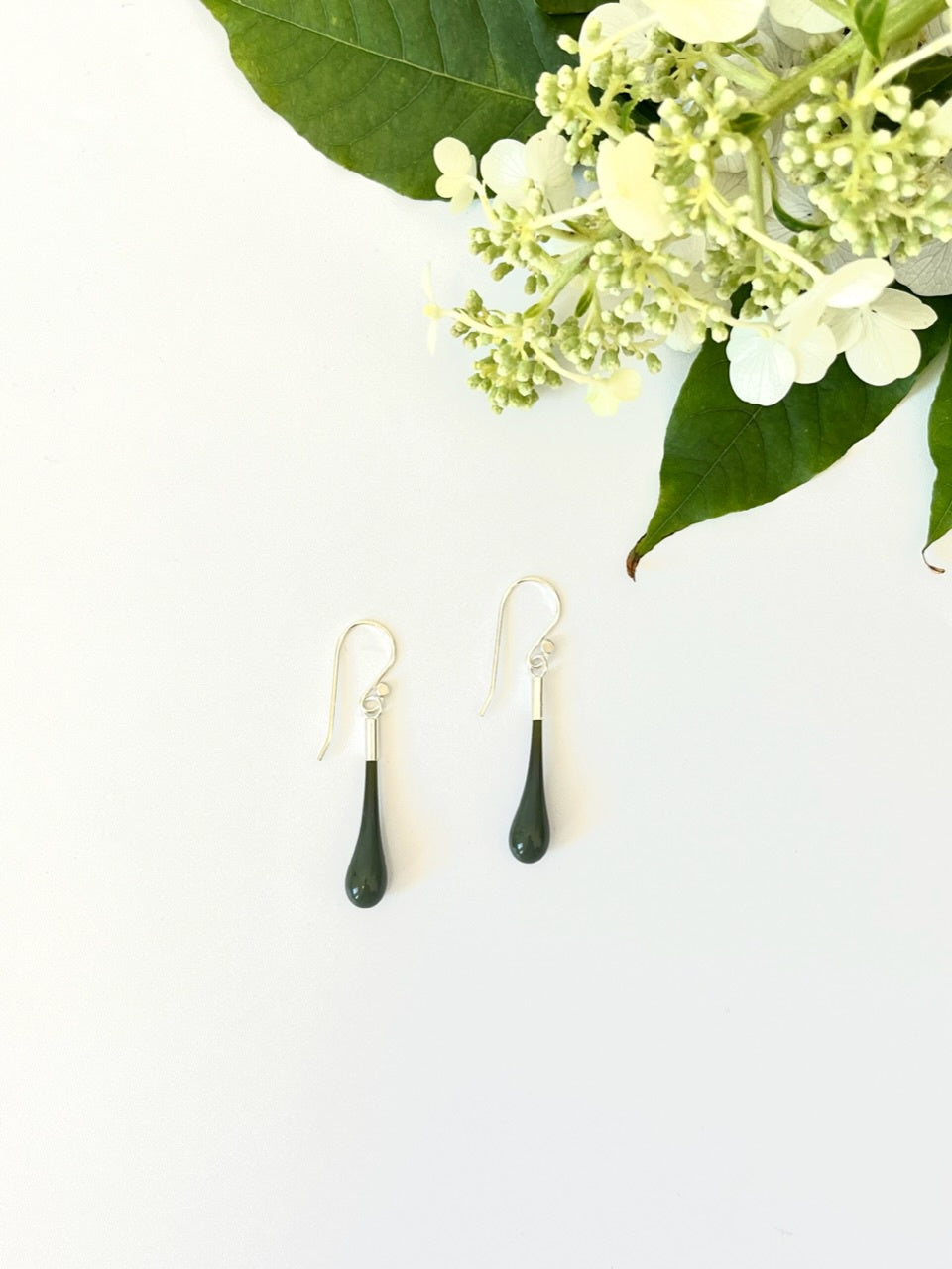 Glass Teardrop Earrings - Dark Olive