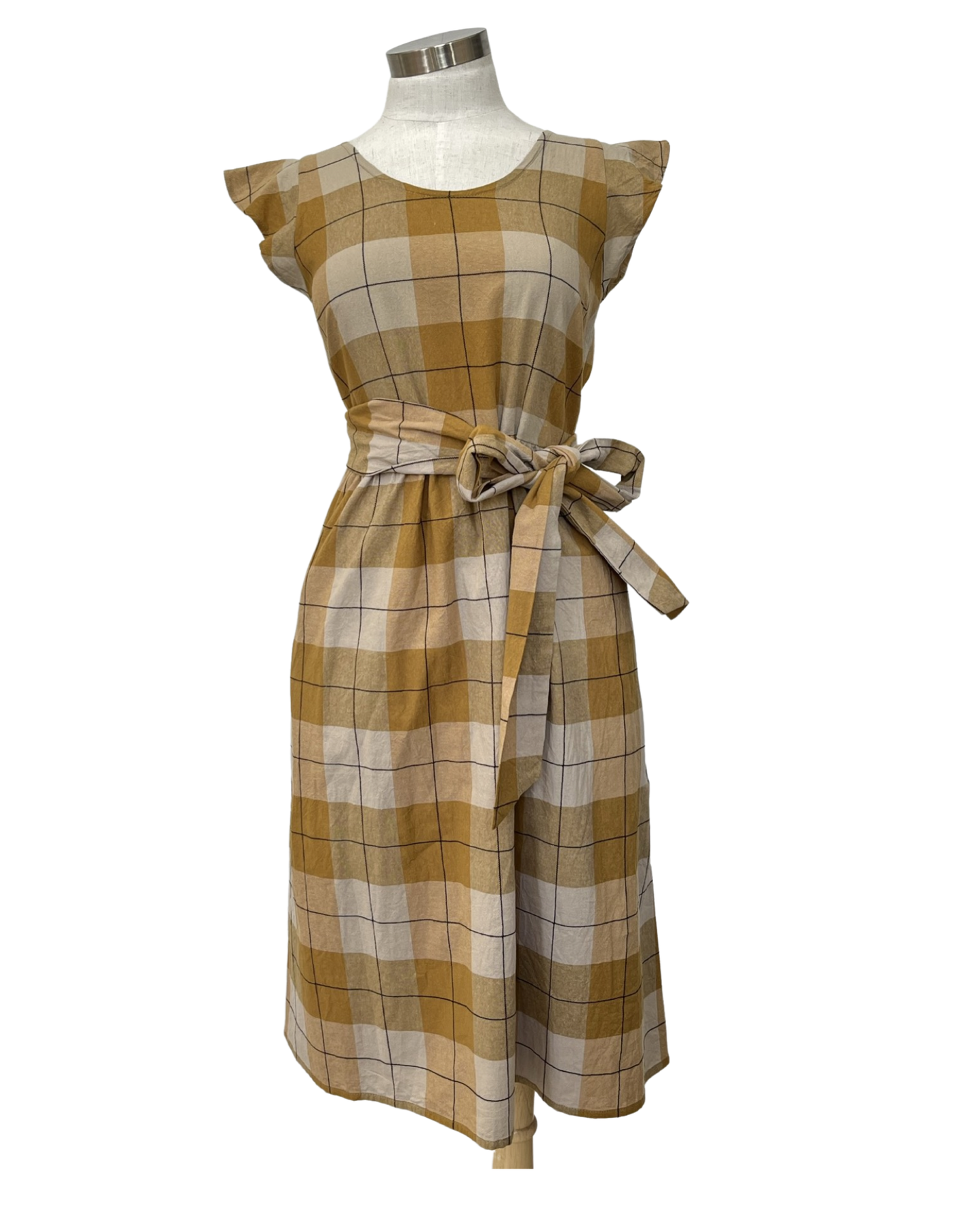 "Mollie" Dress - Caramel Check Linen