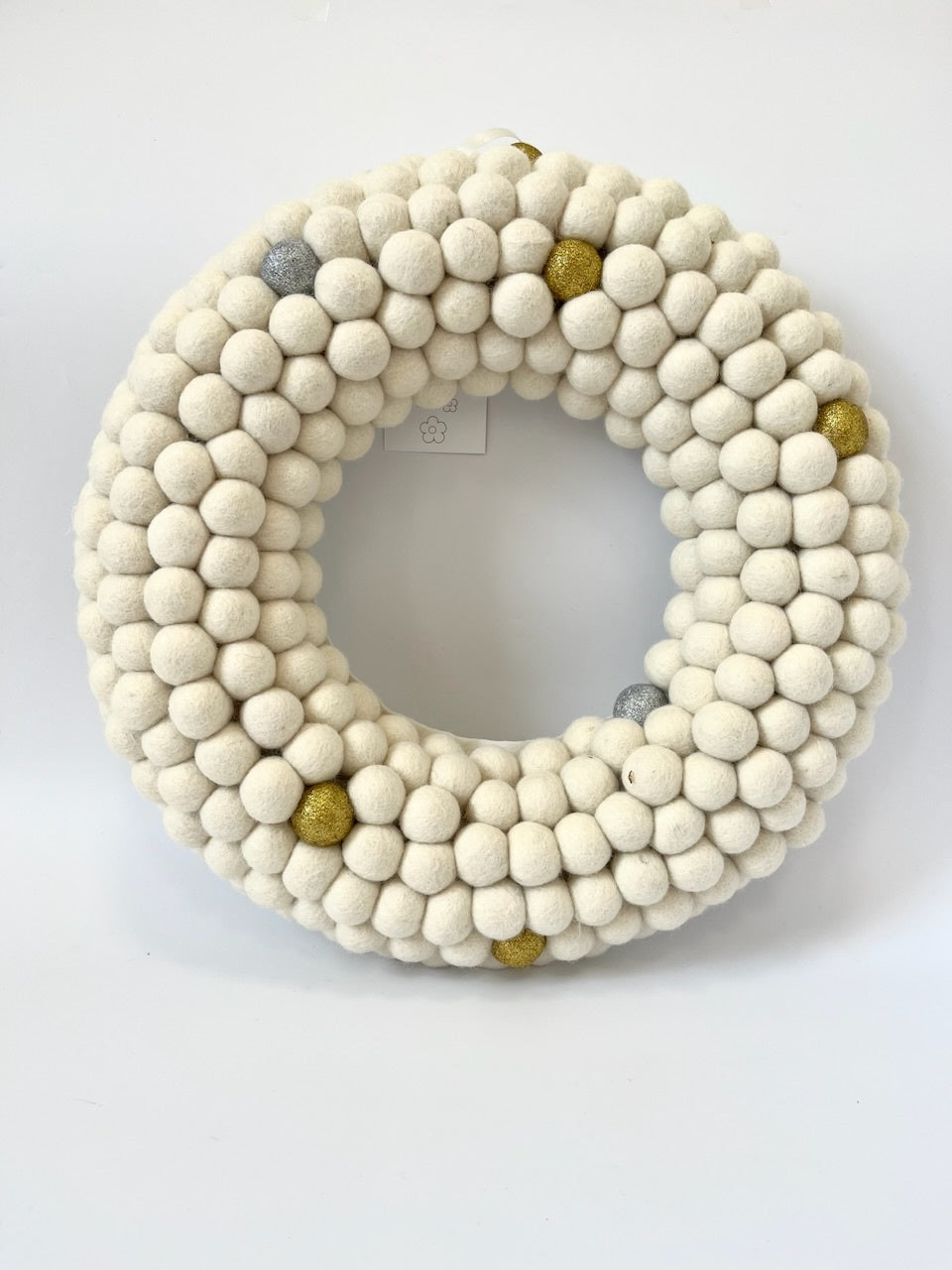 Large Pom-Pom Wreath - White, Silver, Gold