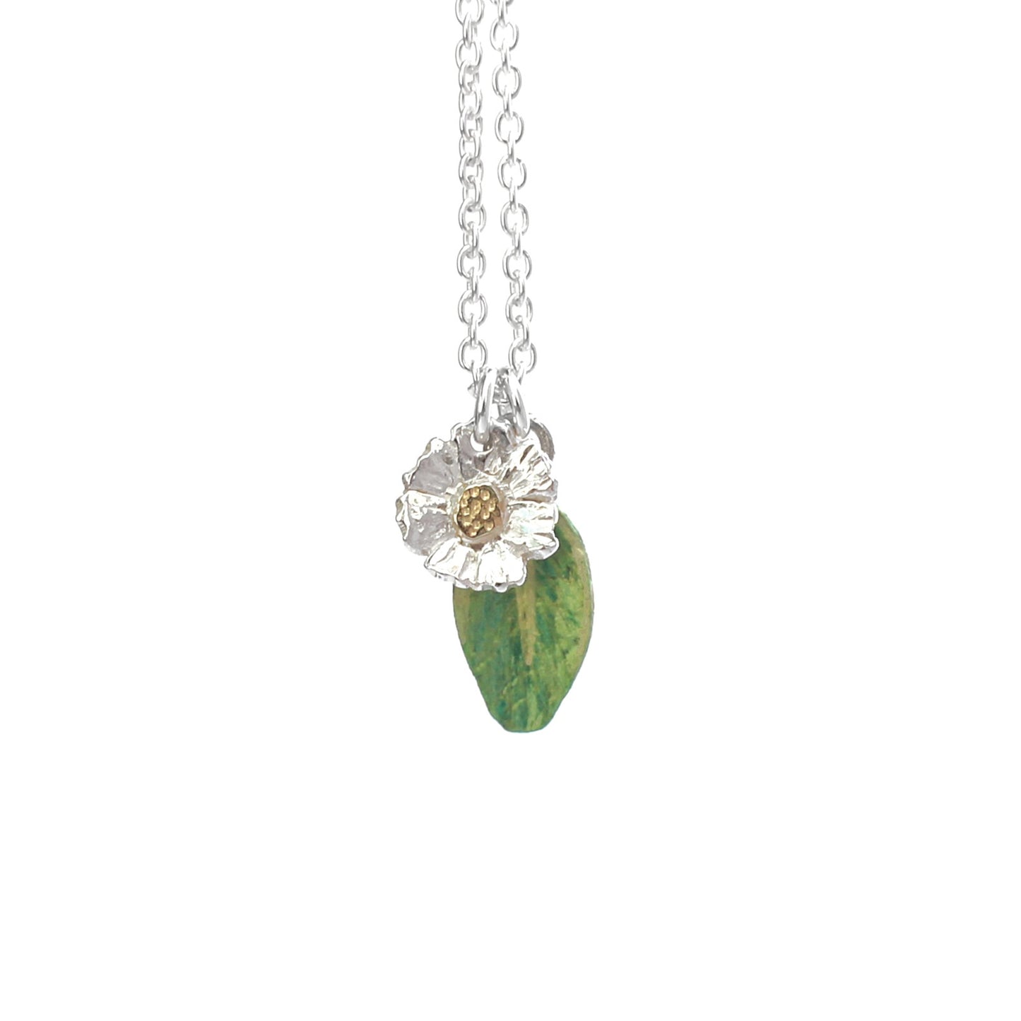 Daisy Flower + Leaf Necklace