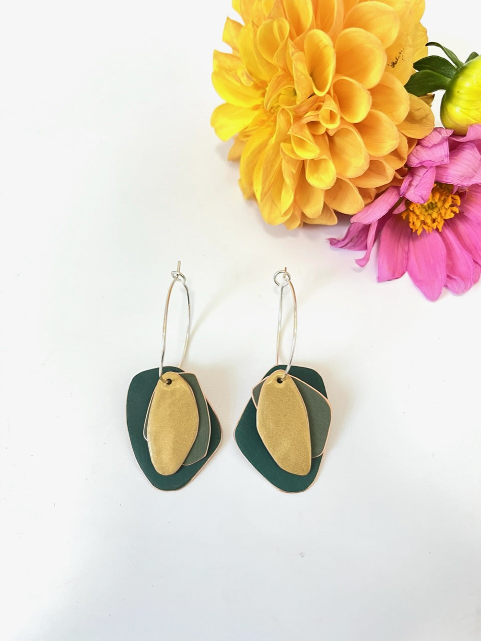 Lou Drop Earrings - Dark Green, Olive, Gold