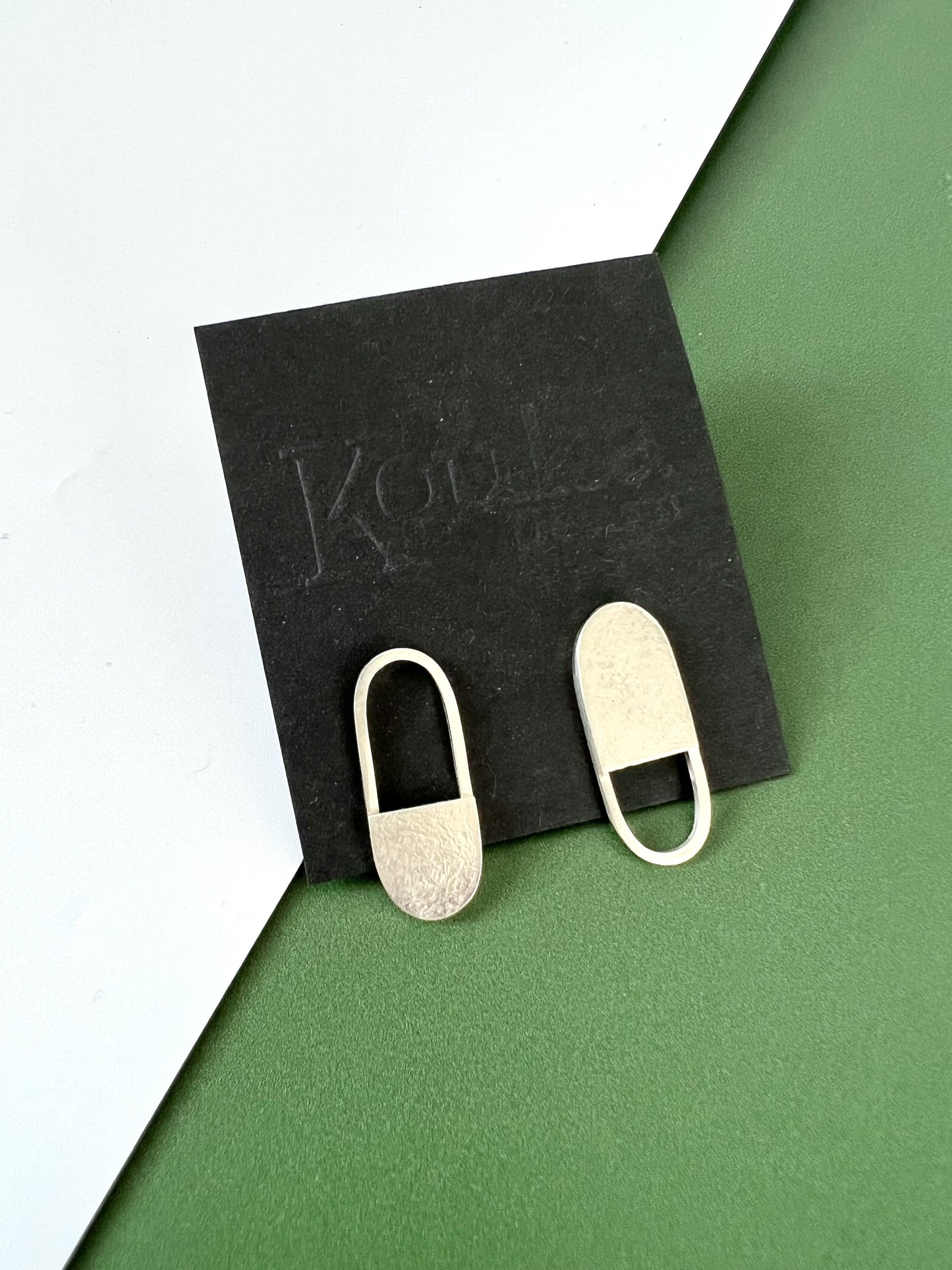 Silver Oval Earrings with Solid Piece (#194)