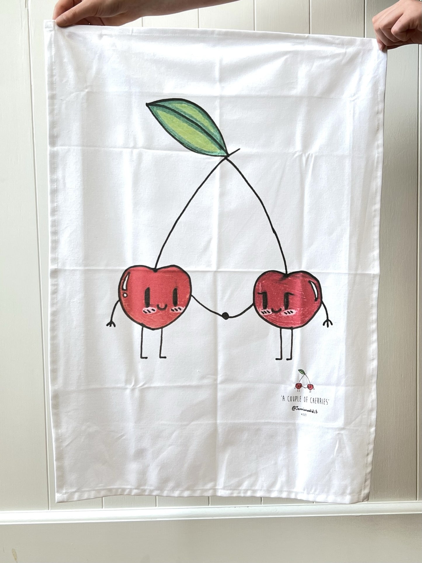 Couple of Cheeries - Illustrated Cotton Tea Towel by Jemimadidit