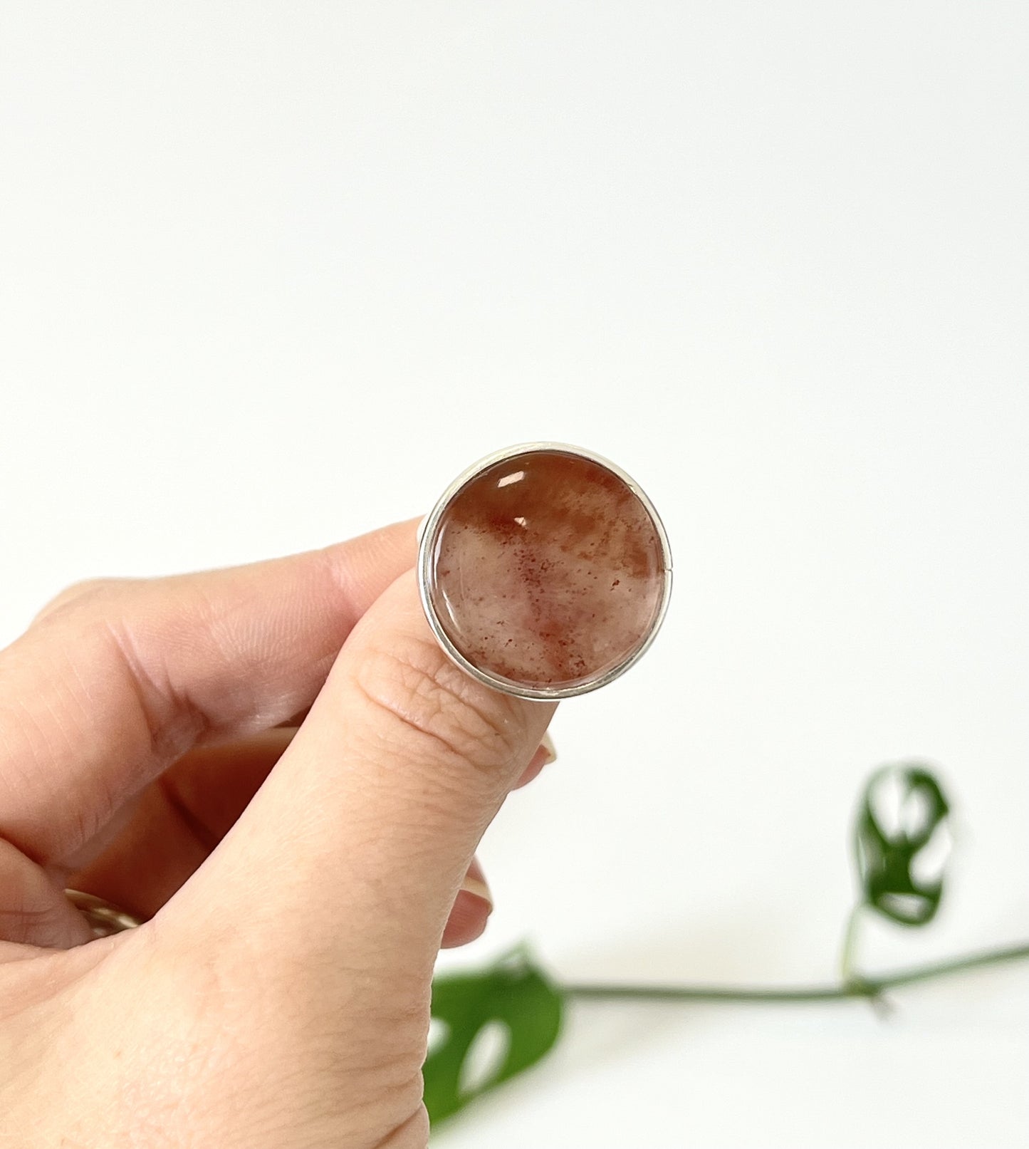 Chalcedony & Sterling Silver Medium Flat Round Adjustable Ring (RI-R02)