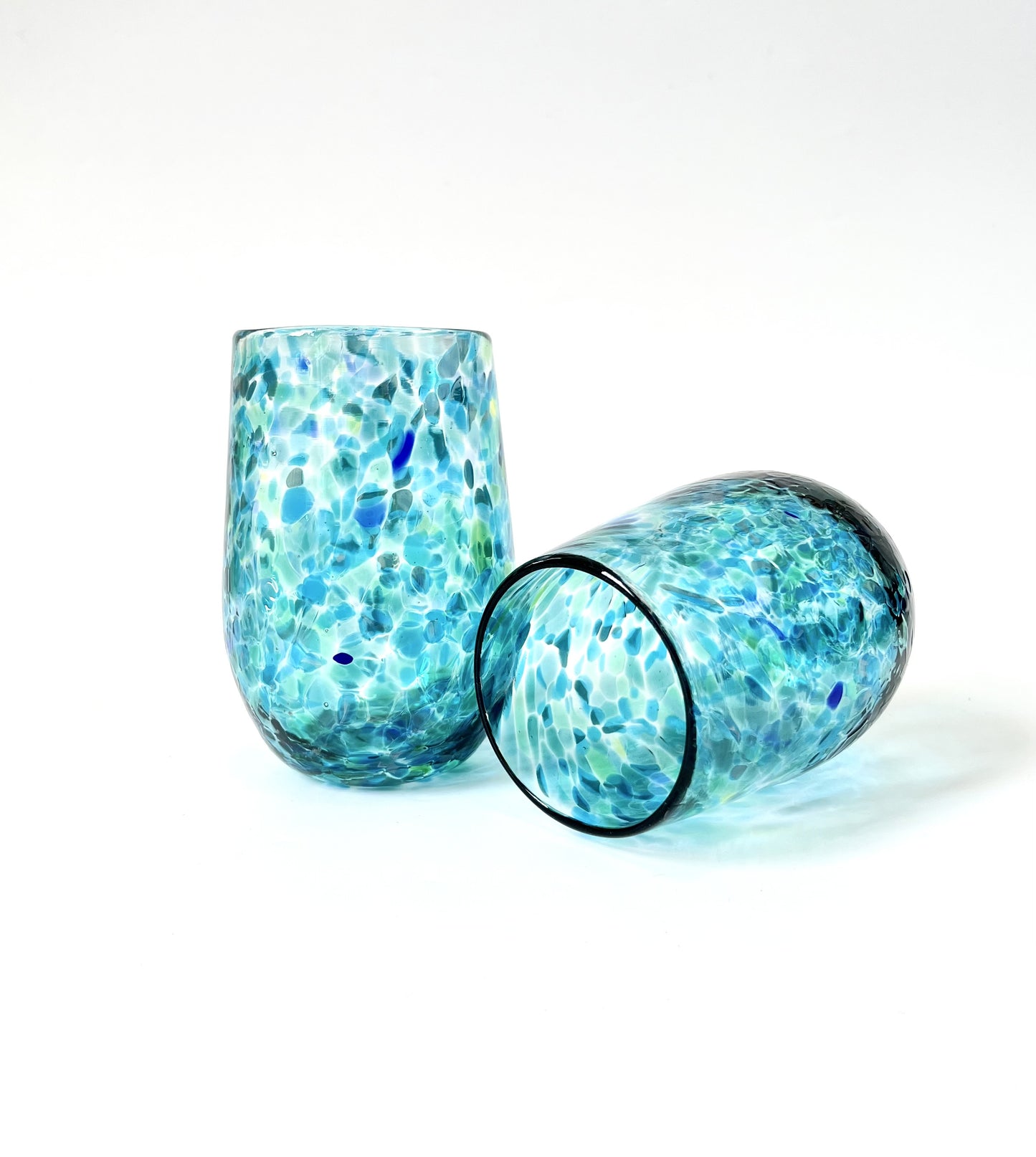 Handblown Glass Tumbler - Teal Blues/Greens