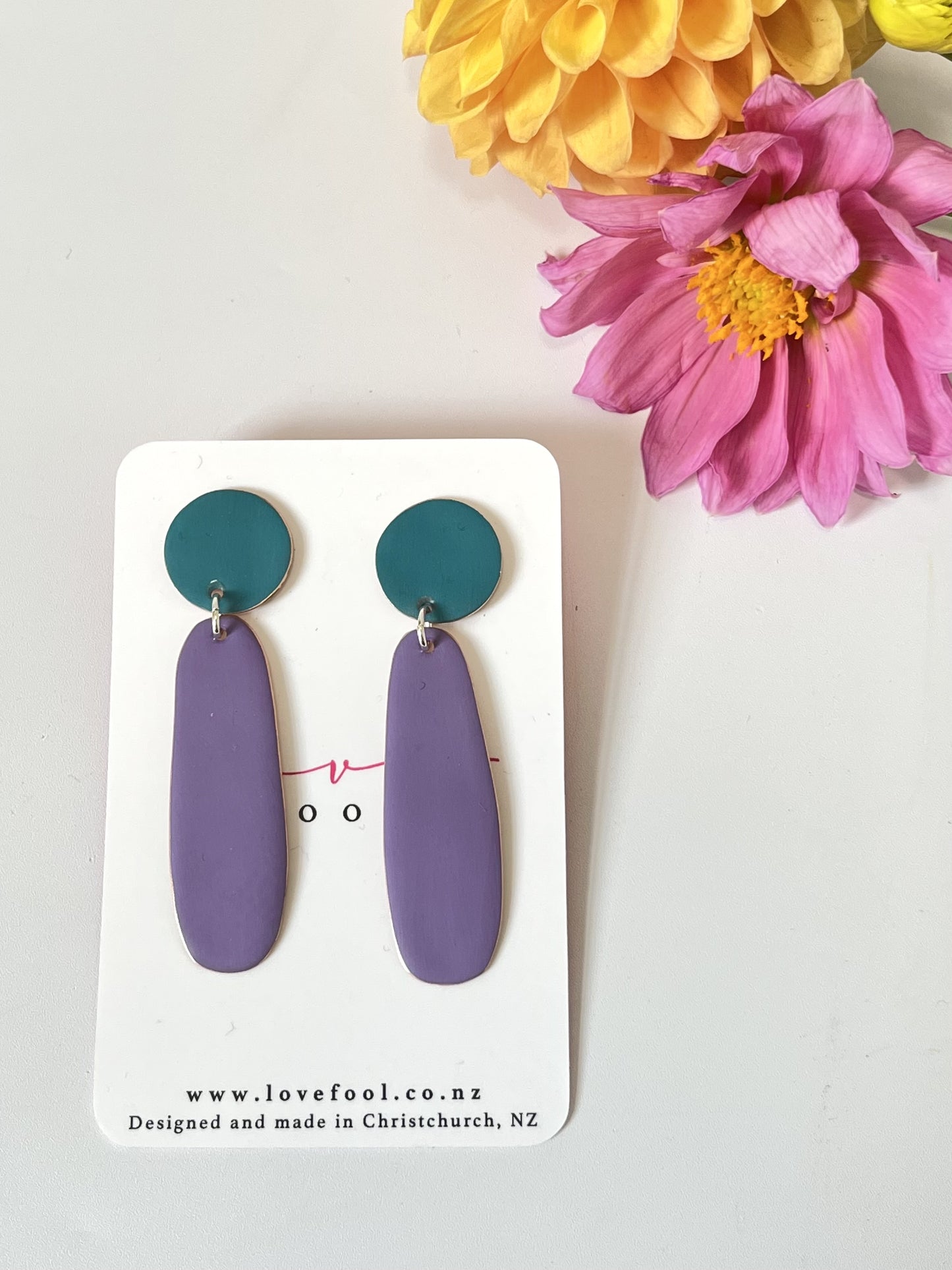 Teardrop Earrings - Dark Turquoise, Violet