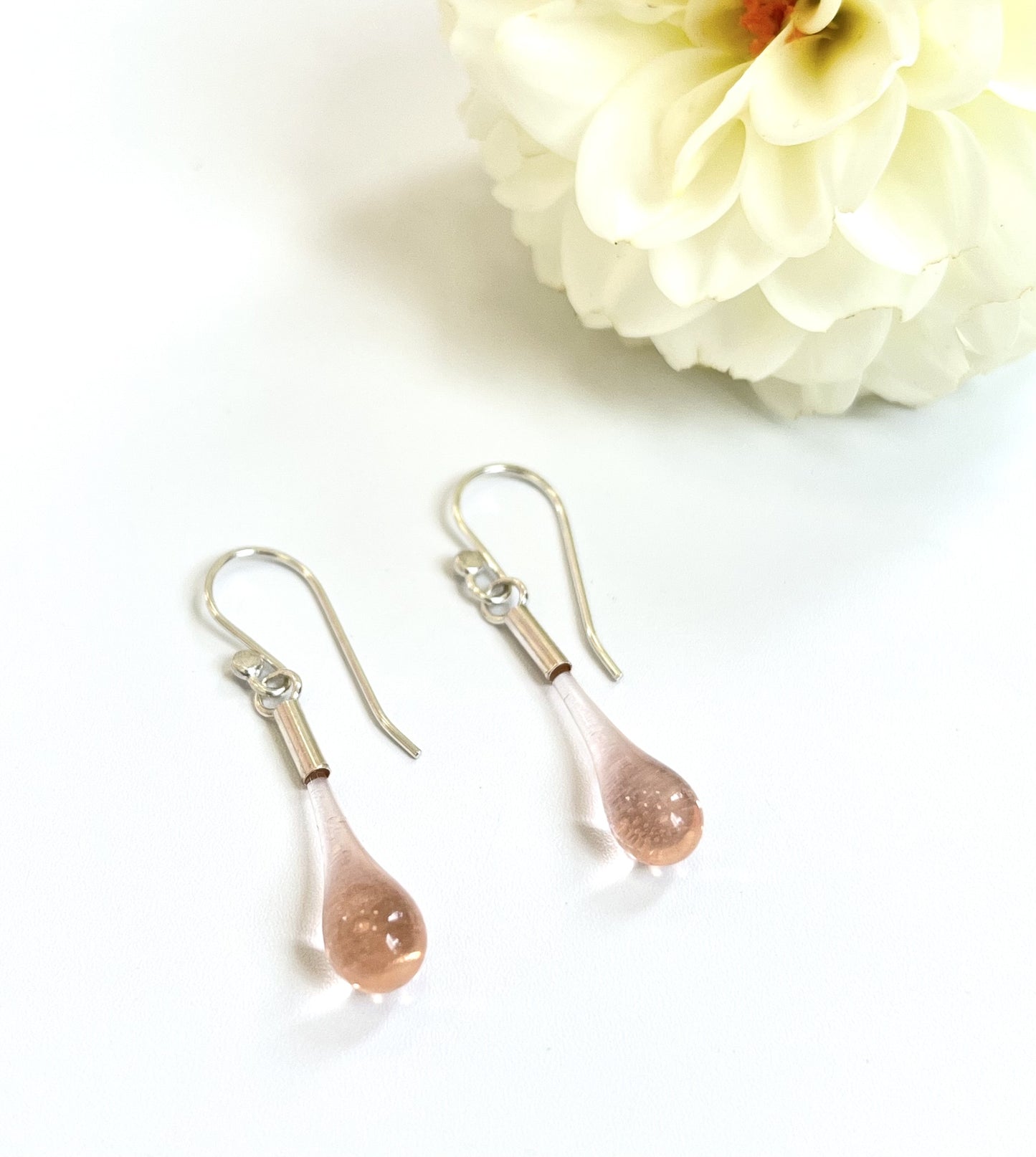 Glass Teardrop Earrings - Light Peach