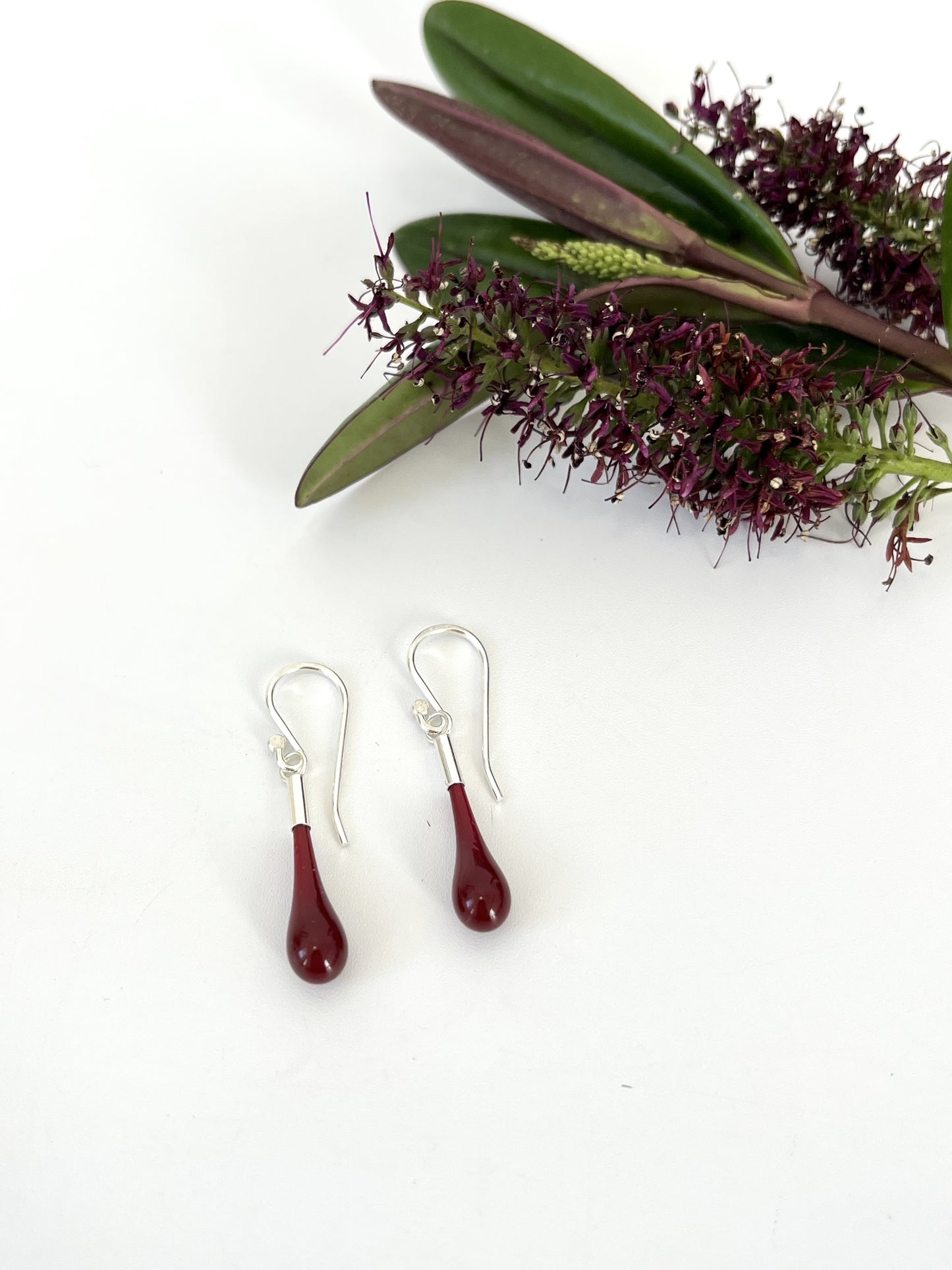 Glass Teardrop Earrings - Dark Red