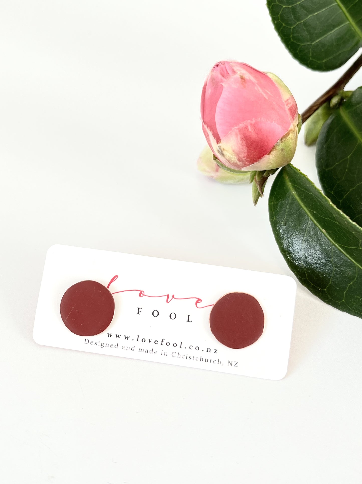 Dot Stud Earrings - Dark Red