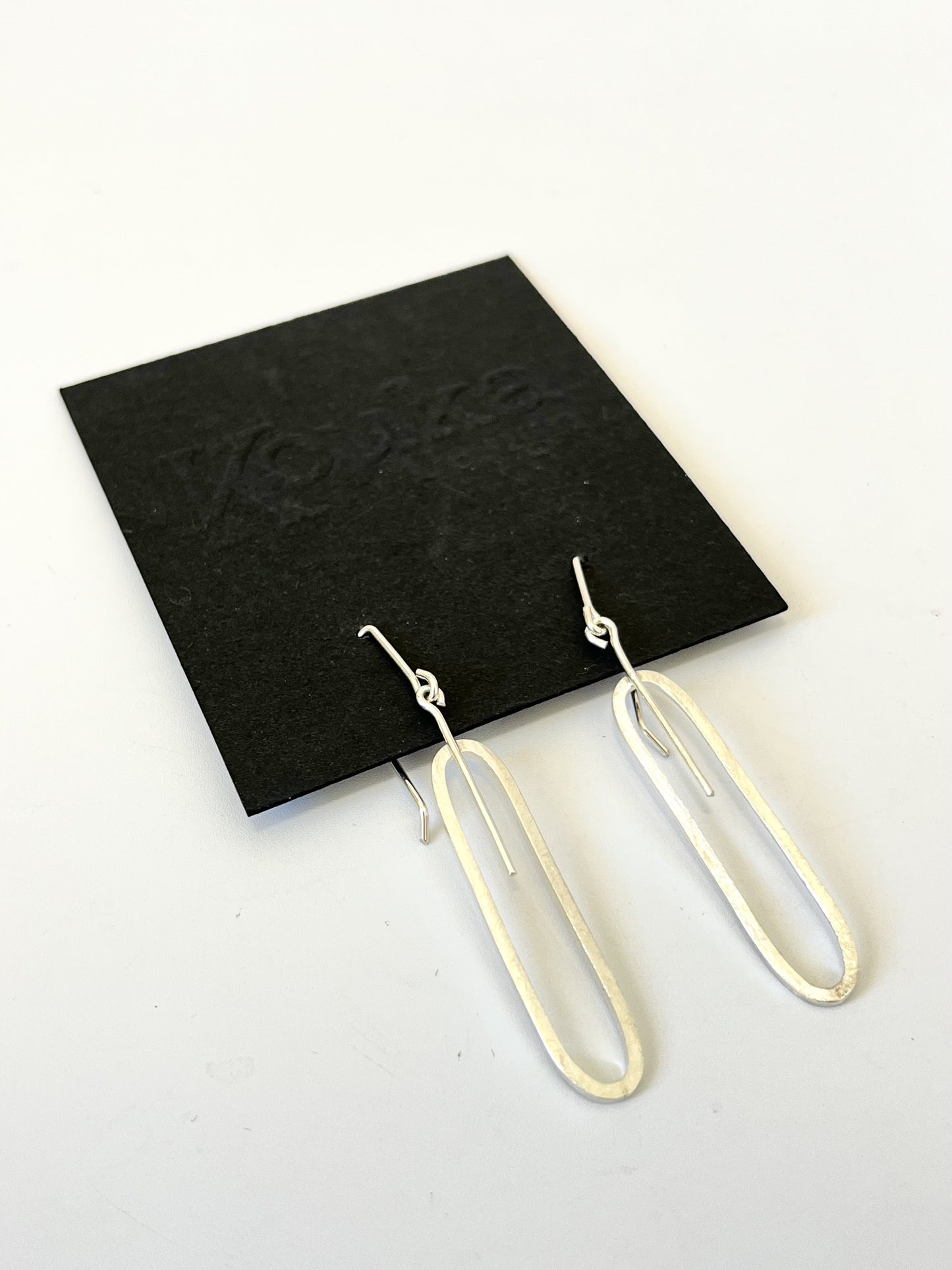 Silver Oblong Earrings with Bar
