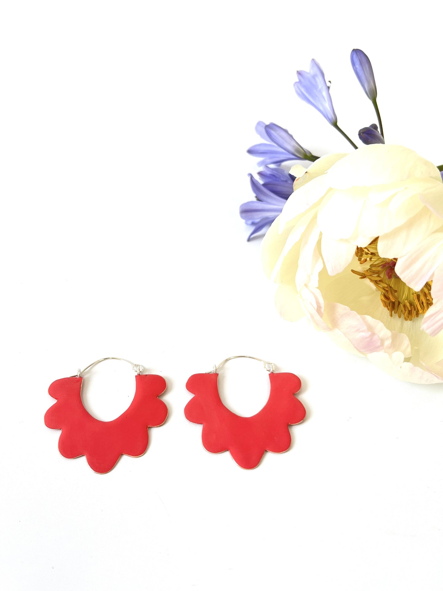 Ruffle Hoop Earrings - Strawberry Red