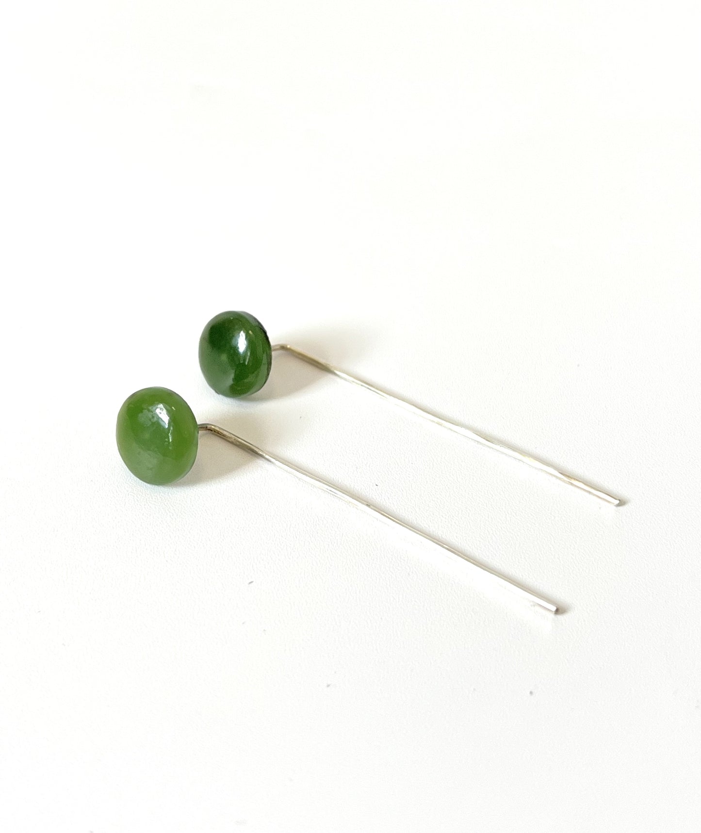 Small Round Jade Disc Studs on Silver Wire (EA-R05)