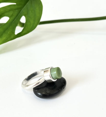 Jade & Sterling Silver Small Cylinder Ring - Lighter Stone (RI-CY1)