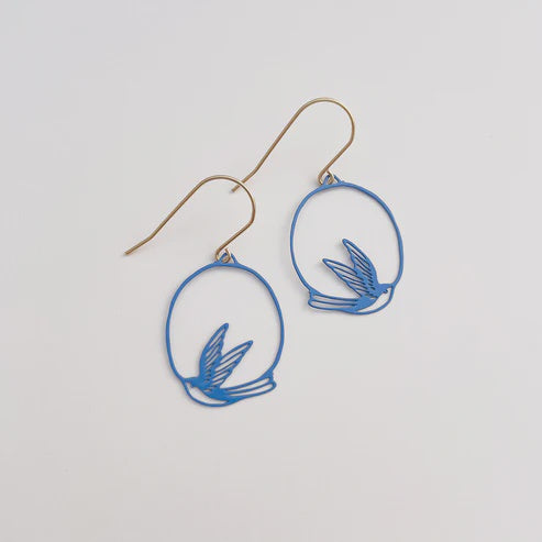 Mini Swallow Dangle Earrings in Blue