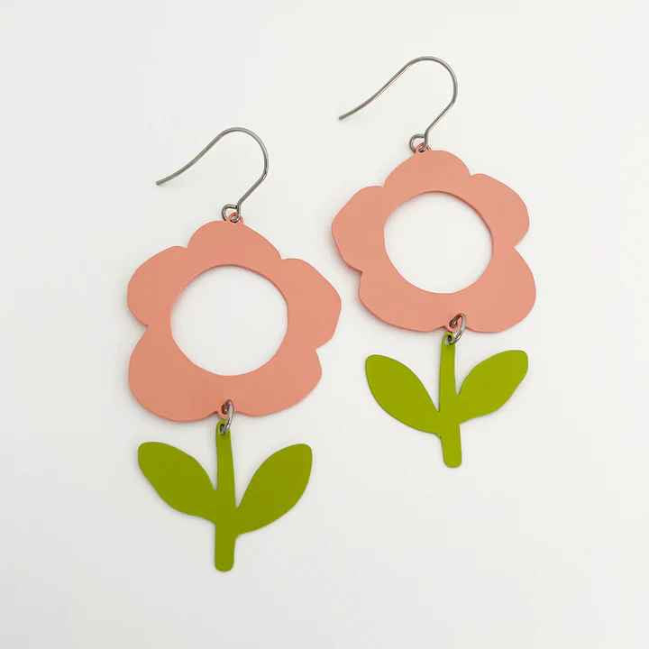 Peach & Sage Painted Steel Dangle Earrings