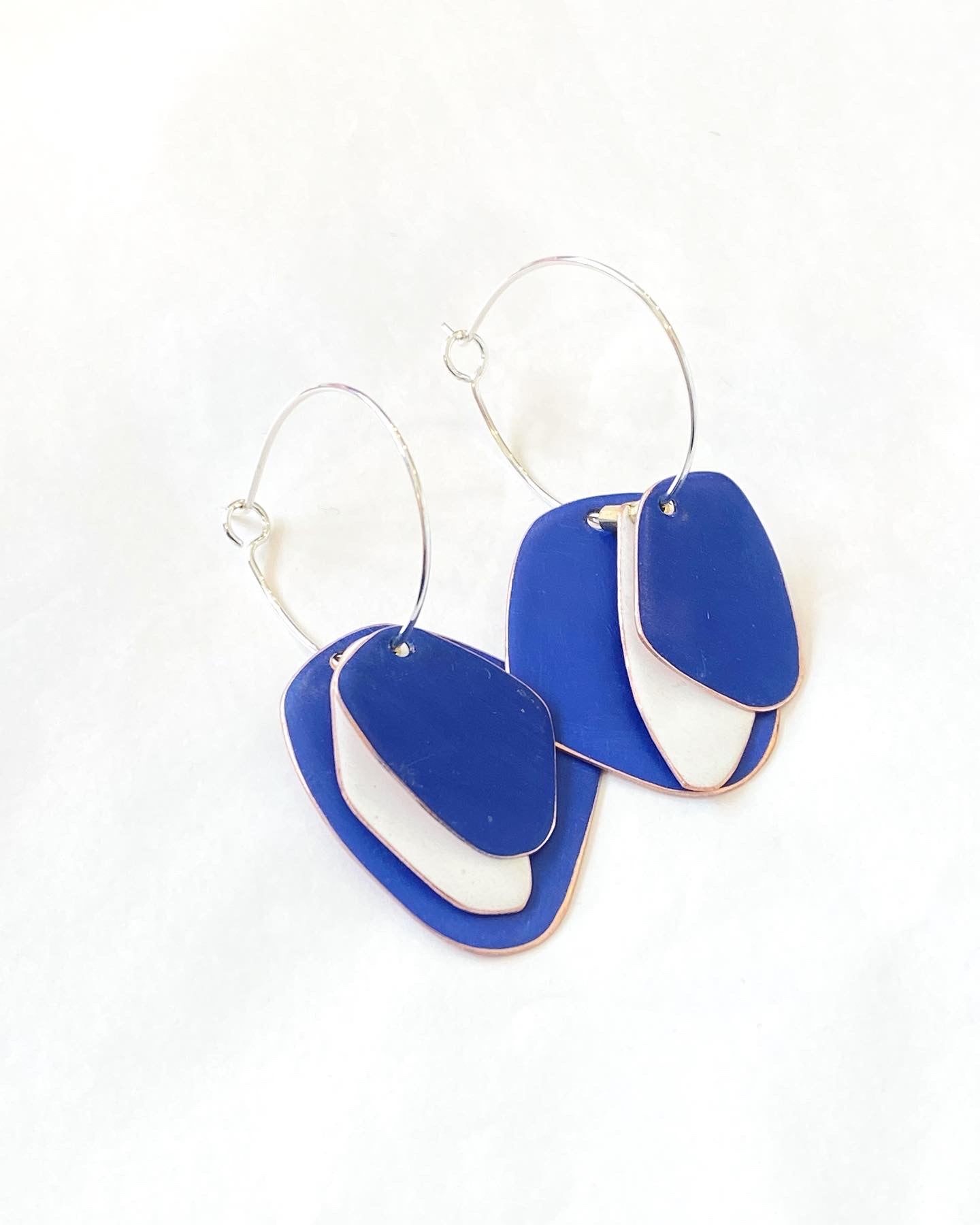 Lou Drop Earrings - Dark Blue, White, Dark Blue
