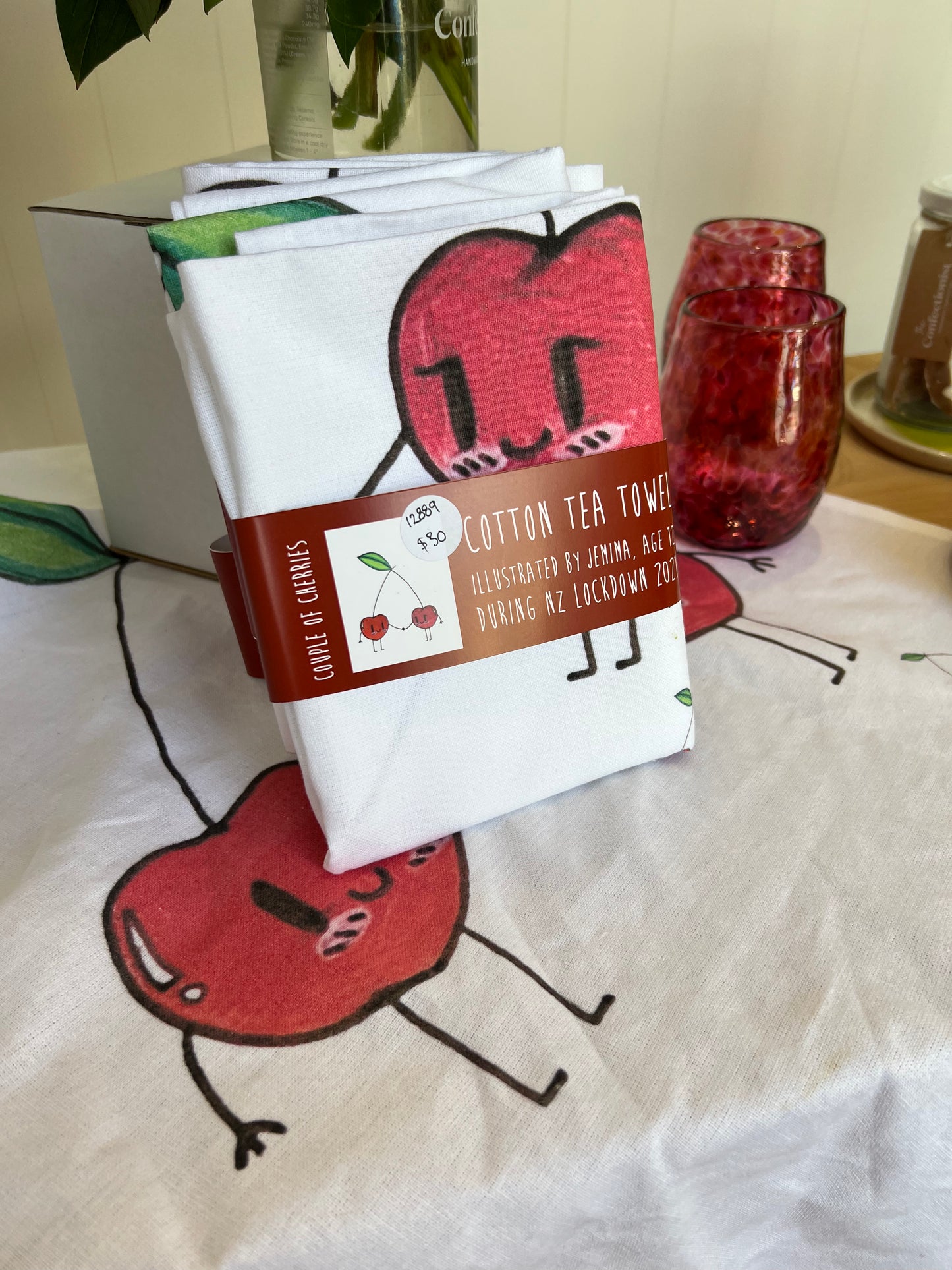 Couple of Cheeries - Illustrated Cotton Tea Towel by Jemimadidit